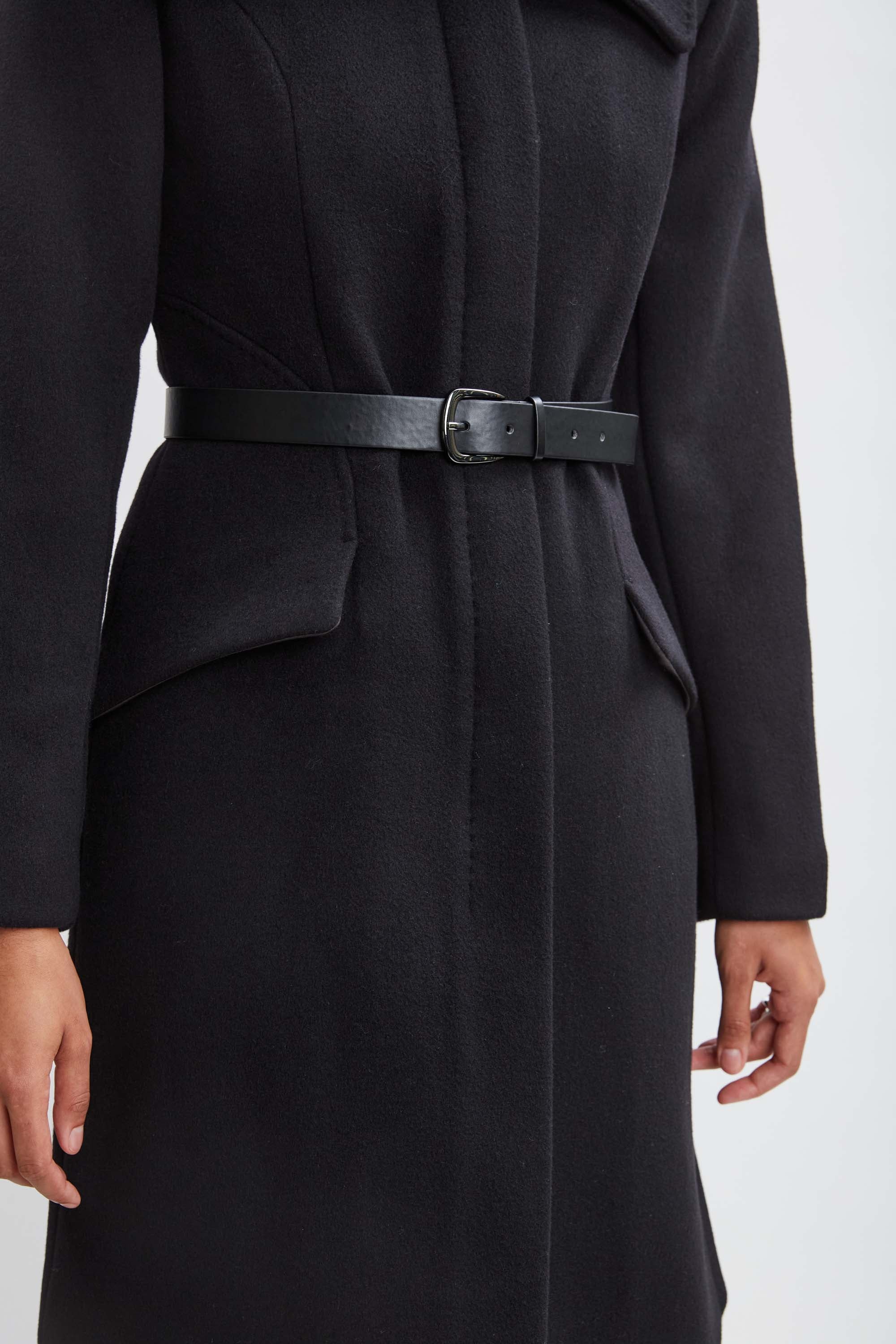 Wool Belted Panel Coat for Women - Stylish Winter Trench Coat with Adjustable Waist Belt - Perfect for Office, Travel & Formal Occasions