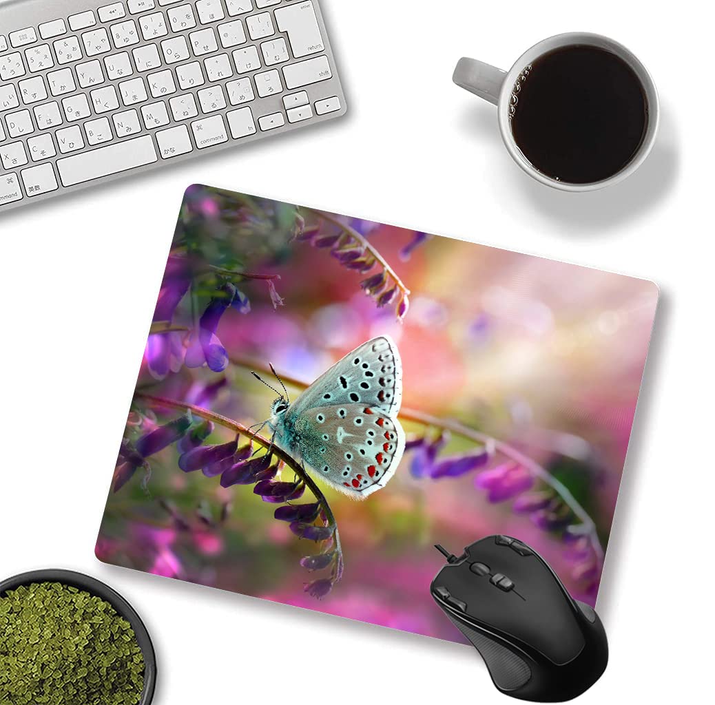 Custom Square Gaming Mouse Pad - Non-Slip Rubber Base for PC, Laptop & Office Use - Colorful Butterfly Design Computer Desk Mat for Gamers & Professionals