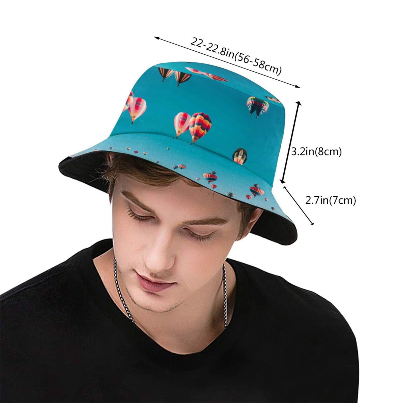 Balloon Bucket Hat - Hot Air Balloon Print Wide Brim Fisherman Cap for Women & Men - UV Protection Sun Hat for Travel, Beach, Outdoor Activities & Summer Festivals