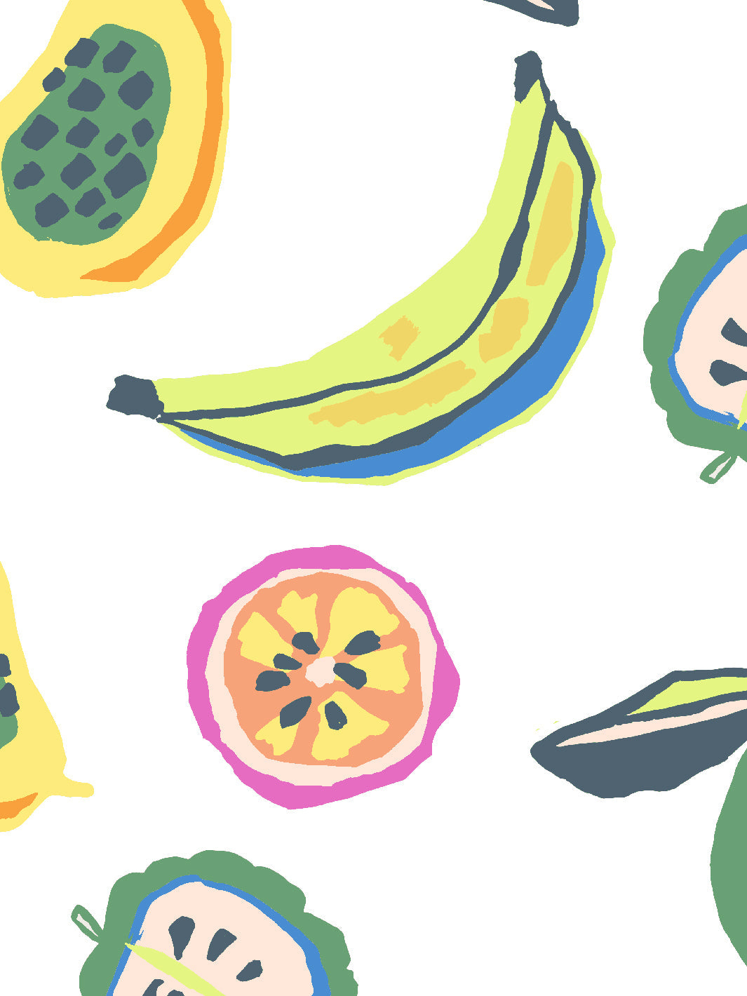 Tea Collection 'Mango Papaya' Peel and Stick Wallpaper - White Tropical Fruit Pattern - Perfect for Nursery, Bedroom, or Kitchen Decor