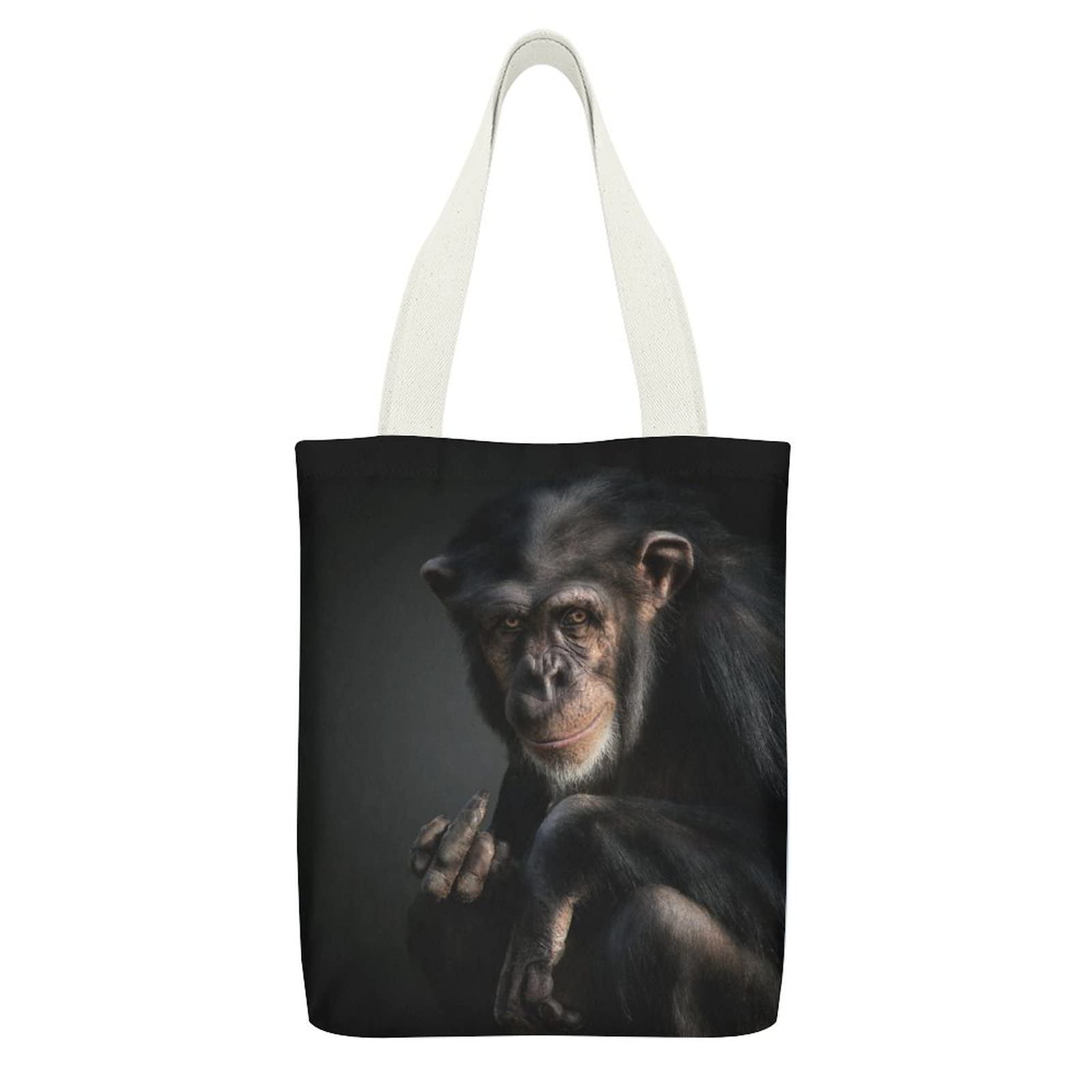 Chimpanzee Canvas Tote Bag with Zipper & Pockets - Washable Shoulder Bag for Women (12.6x15in) - Perfect for Shopping & Travel