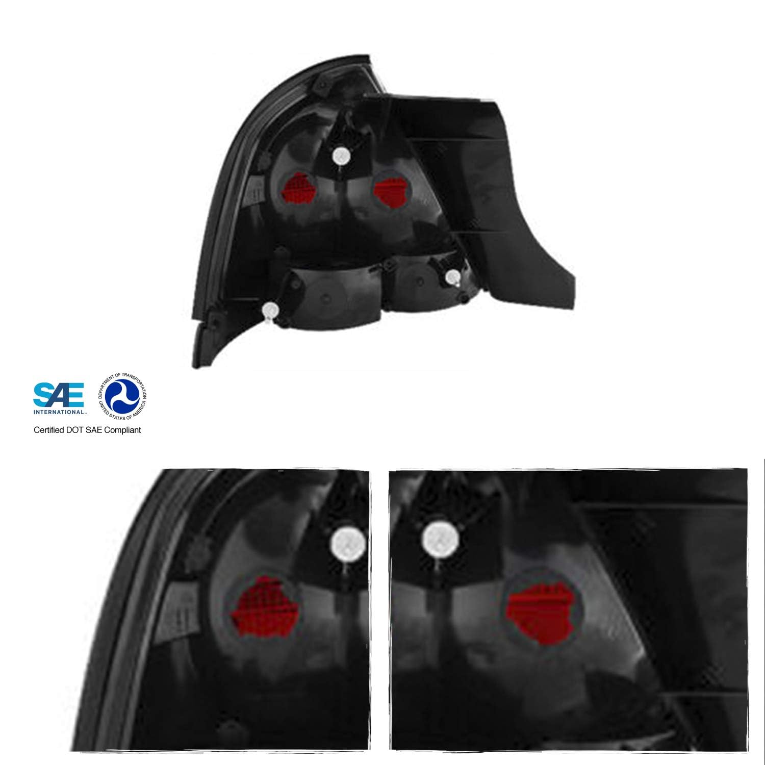 AKKON Black Headlights & Dark Red Tail Lights Combo Set for Ford Crown Victoria - Replacement Pair with 2 Bulb Sockets | Perfect for Night Driving & Car Upgrades