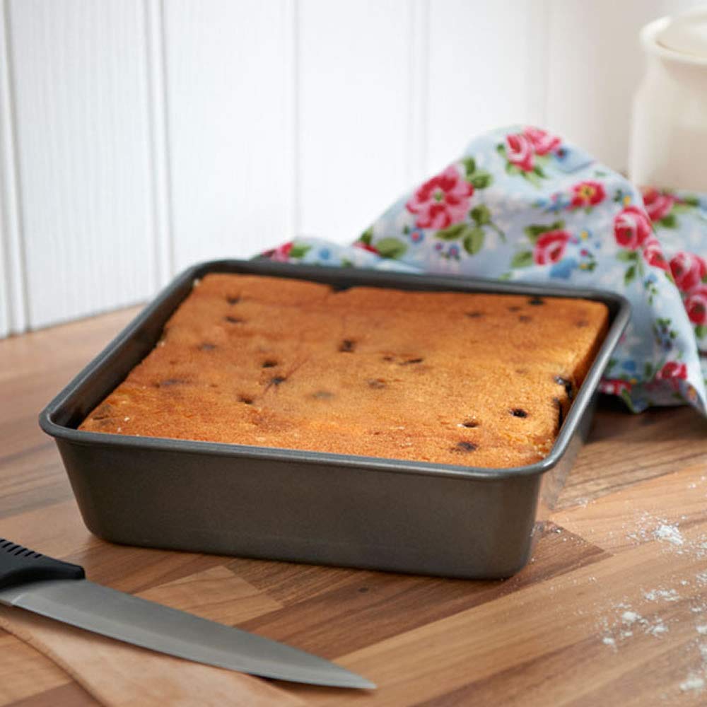 Premium Non-Stick Carbon Steel Baking Tray - 9 Inch Square Pan for Cakes, Brownies, Bread, Pizza & Puddings | Oven & Microwave Safe | Perfect for Home Baking, Parties & Holiday Cooking