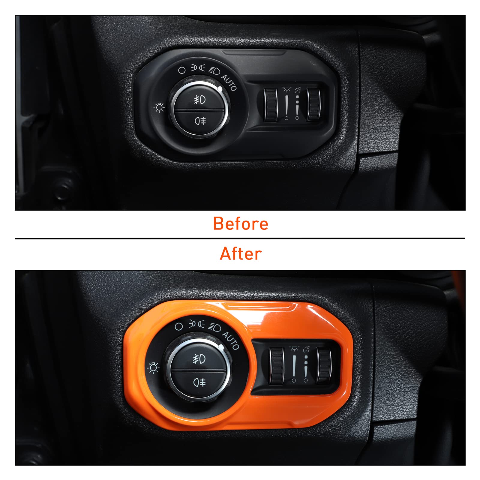 JeCar Orange Interior Headlight Switch Accent Cover Trim for Jeep Wrangler JL JLU (2018-2024) & Gladiator JT (2020-2024) - Upgrade Your Jeep's Interior Style for Off-Road Adventures & Daily Driving