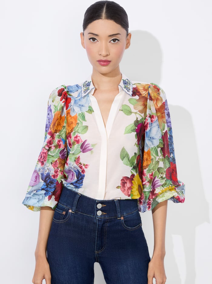 Alice & Olivia Roanne Top - Women's Floral Print Blouse for Casual & Office Wear | Trendy & Comfortable Fashion Top for Everyday Style