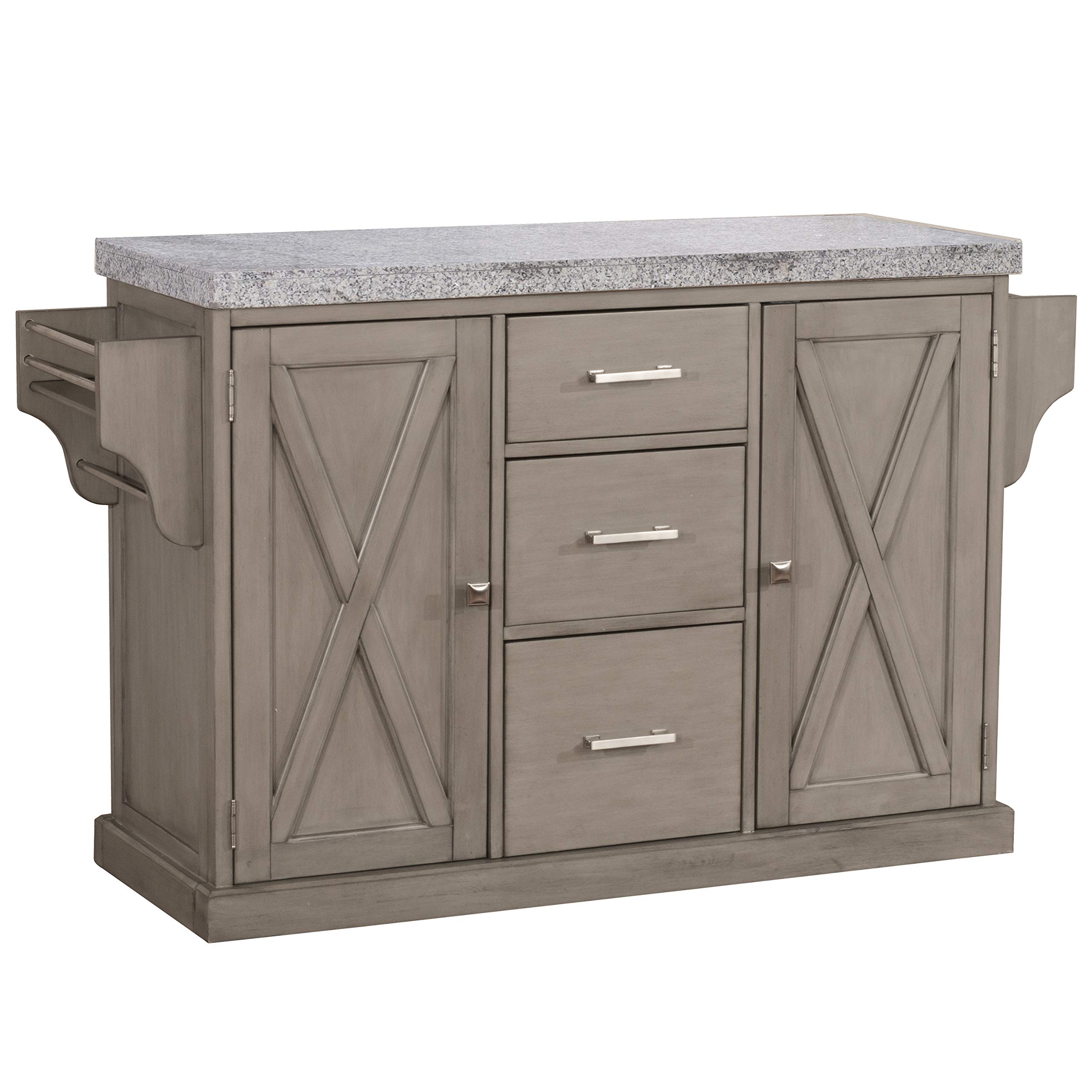 Hillsdale Furniture Brigham Kitchen Island with Granite Top in Gray - Stylish and Functional Kitchen Island for Small Spaces, Breakfast Bar & Extra Storage