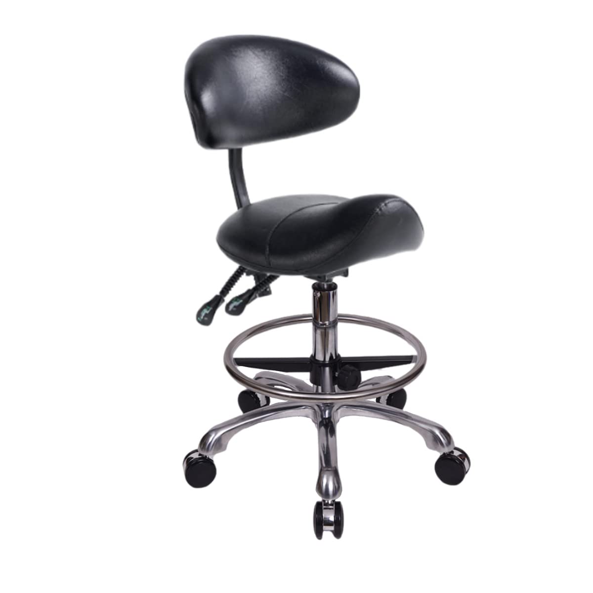 Ergonomic Rolling Saddle Stool with Backrest & Foot Ring - Adjustable Salon Stool for Tattoo Artists, Estheticians, Dentists & Spa Professionals (Black) | Perfect for Facial Treatments, Lash Extensions & Medical Clinics