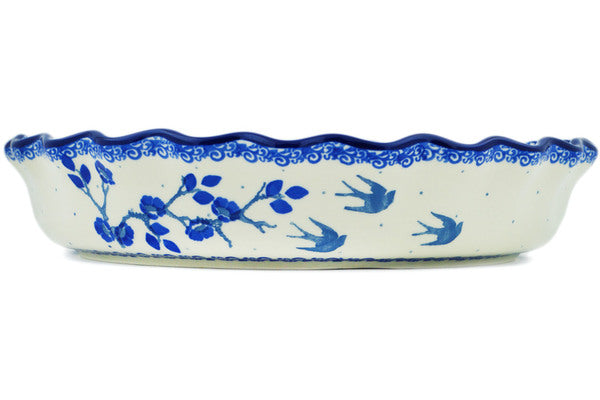 10-Inch Fluted Ceramic Pie Dish - Blue Spring Swallow Design | Perfect for Baking Apple Pies, Quiches & Holiday Desserts | Oven & Dishwasher Safe