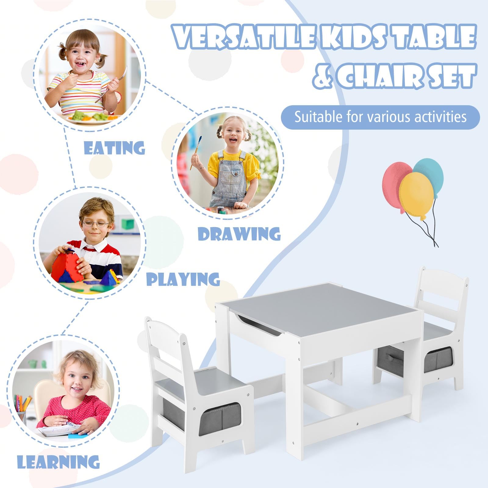 HONEY JOY 3-in-1 Kids Wooden Table and Chair Set with Storage Drawer - Toddler Activity Table for Arts & Crafts, Daycare, Playroom - Perfect Gift for Boys & Girls (3-Piece Children's Furniture Set) - Ideal for Home, Preschool & Birthday Presents