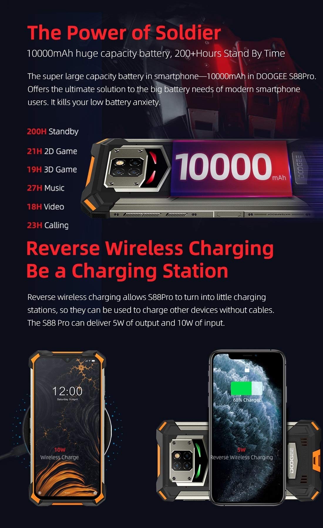 S88 Pro Rugged Smartphone 6GB+128GB - IP68/IP69K Waterproof, Dustproof, Shockproof - MIL-STD-810G Certified - 10000mAh Battery - 6.3