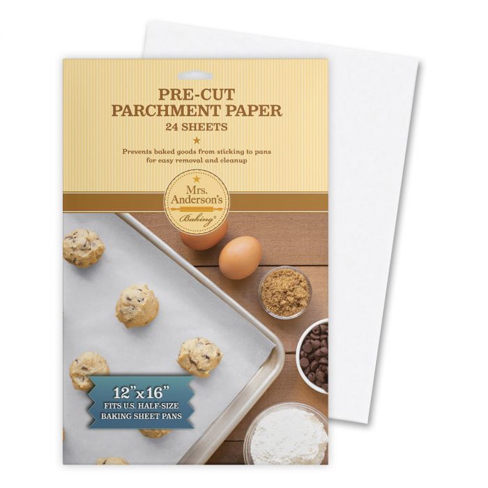 Mrs. Anderson's Baking Pre-Cut Parchment Paper Sheets - 24 Count (Pack of 1) | Non-Stick Baking Paper for Cookies, Cakes & Pastries | Perfect for Baking, Roasting & Air Fryer Liner