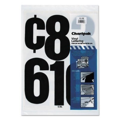 Chartpak 6 Inch Self-Adhesive Black Press-On Vinyl Numbers - 21/Pack for Sports Jerseys, Helmets & Equipment Labeling