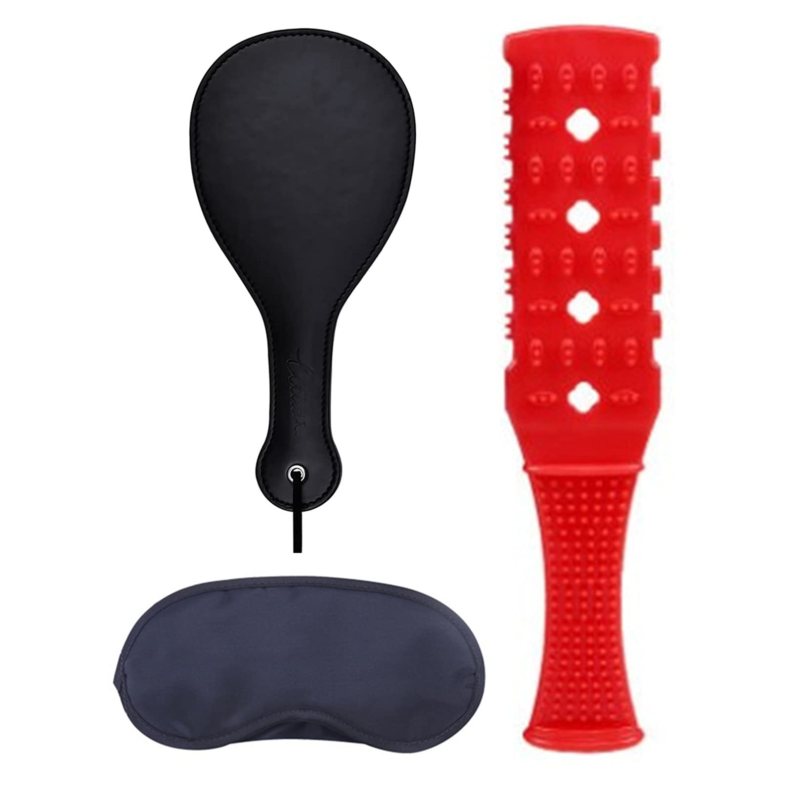 3-Piece SM Spanking Paddle Set - Leather & Textured Silicone BDSM Toys for Couples with Satin Eye Mask - Sensual Play, Roleplay & Adult Bonding - Perfect for Bedroom Fun & Spicy Date Nights