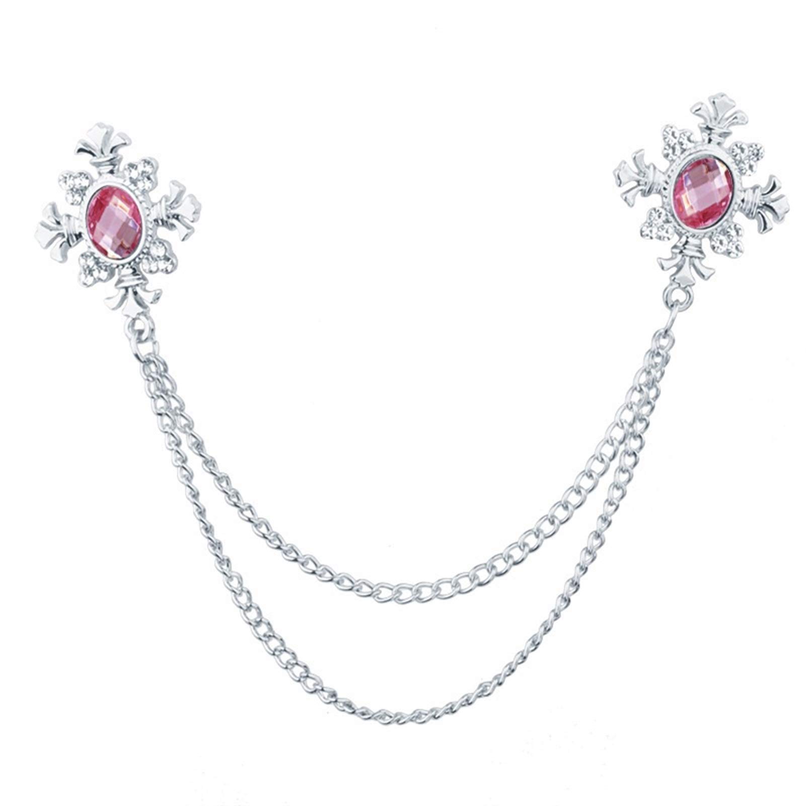 AOSUAI Rhinestone Cross Brooch with Tassel Chain - Elegant Lapel Pin for Men's Shirts & Women's Corsage Accessories (Pink Metal) - Perfect for Weddings, Parties & Formal Events