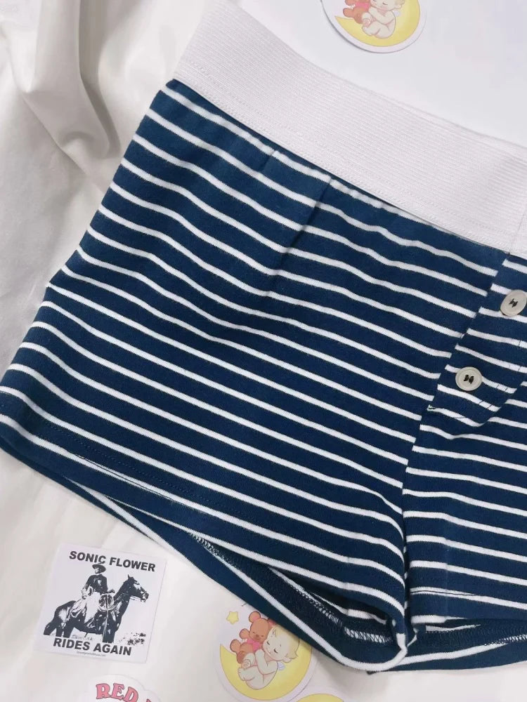 Vintage Low Waist Women's Casual Soft Cotton Shorts with Front Buttons - Summer Chic Bottoms for Beach, Travel & Everyday Wear
