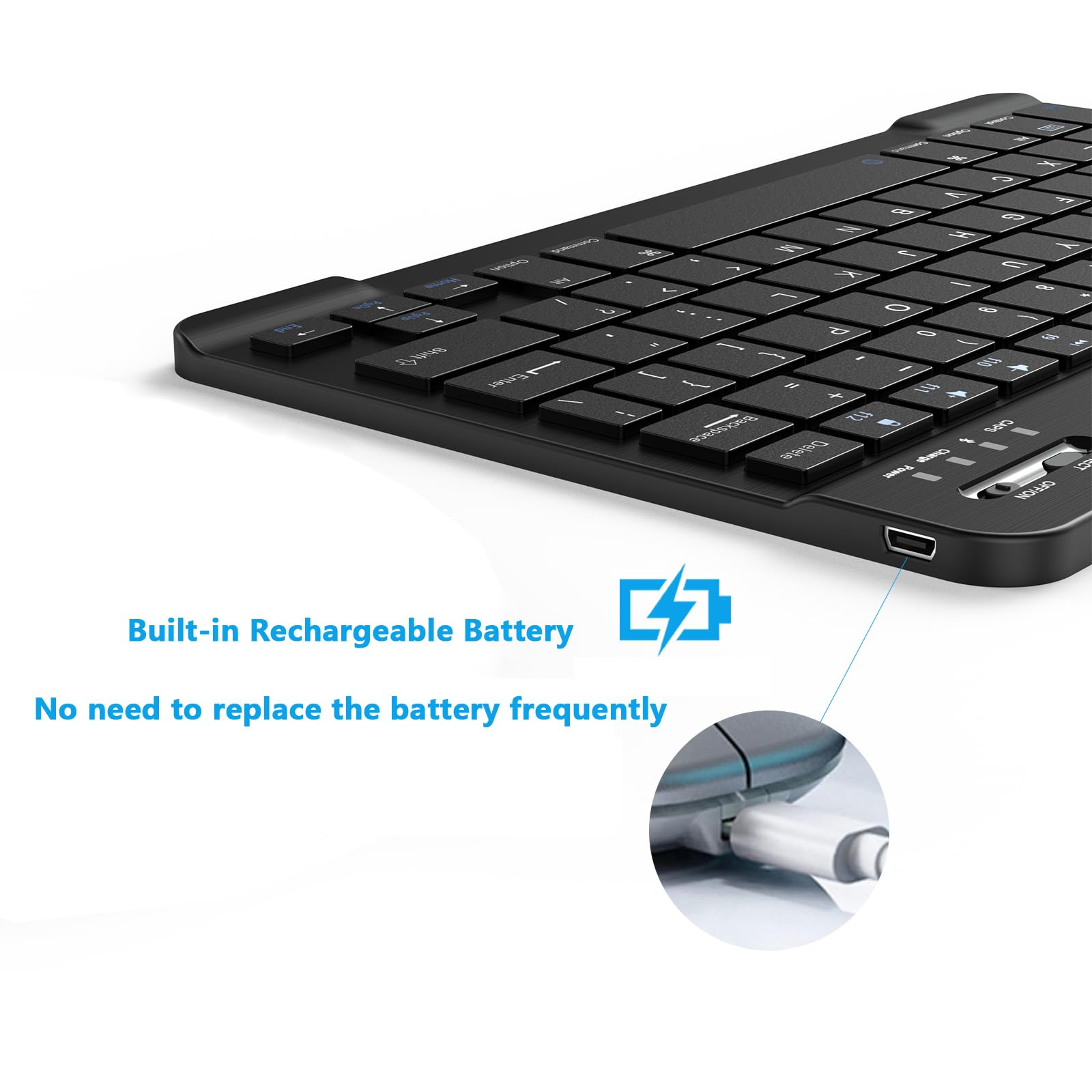 Ultra-Slim Bluetooth Keyboard for iPad, iPhone & Android Tablets - Portable Rechargeable Wireless Keyboard Compatible with iPad Air/Pro/Mini, Samsung Galaxy Tab - Perfect for Travel, Office & Home Use (Black)