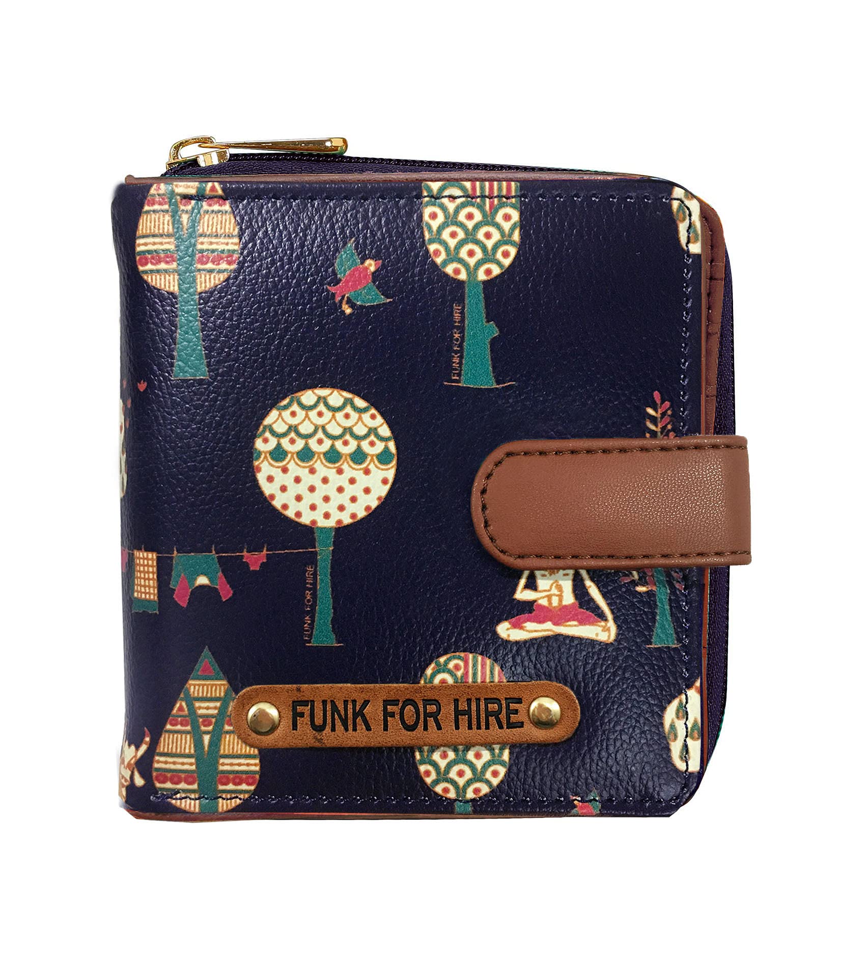 Funk For Hire Women's Printed Dark Navy Blue Vegan Leather Square Wallet - Stylish & Eco-Friendly Accessory for Everyday Use, Travel, and Gifts