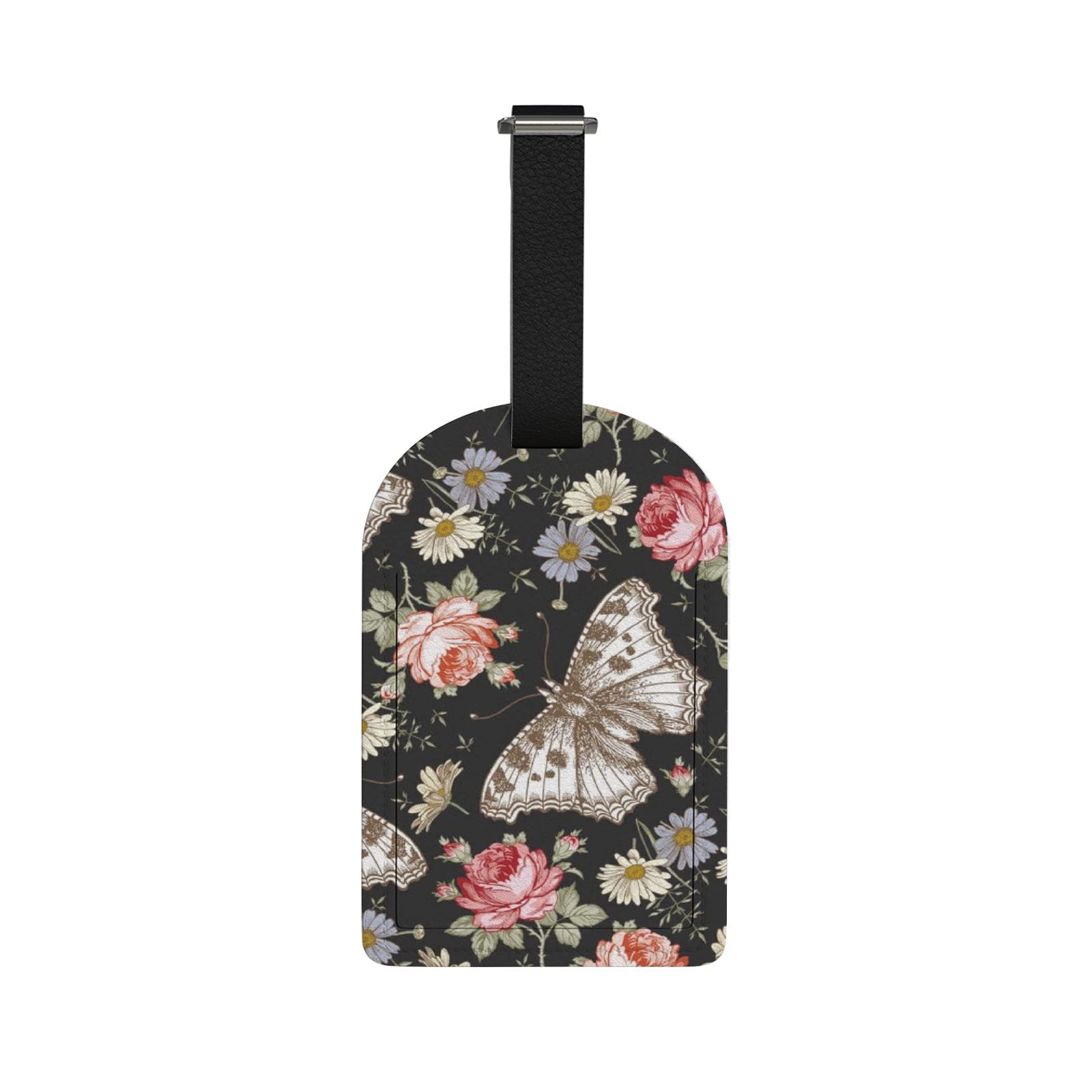 Butterfly Retro Luggage Tags with Privacy Cover - PU Leather Suitcase ID Label (2.75