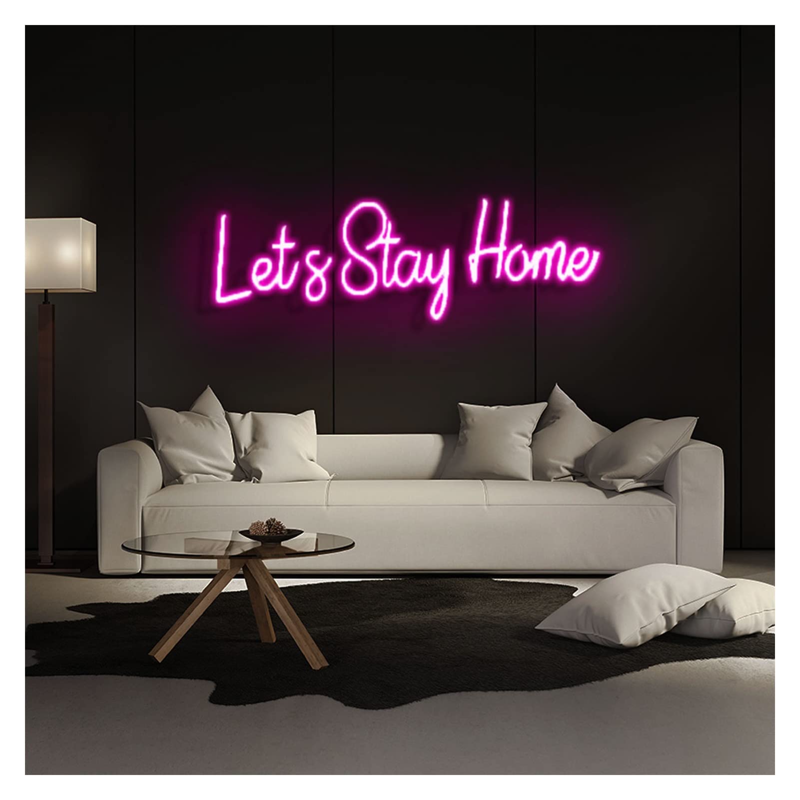 Custom 'Let's Stay Home' Dimmable Neon Sign Light - Pink Wall Art Decor for Living Room, Bedroom, Office - Perfect for Christmas, Wedding & Home Decor (75cm Wide)