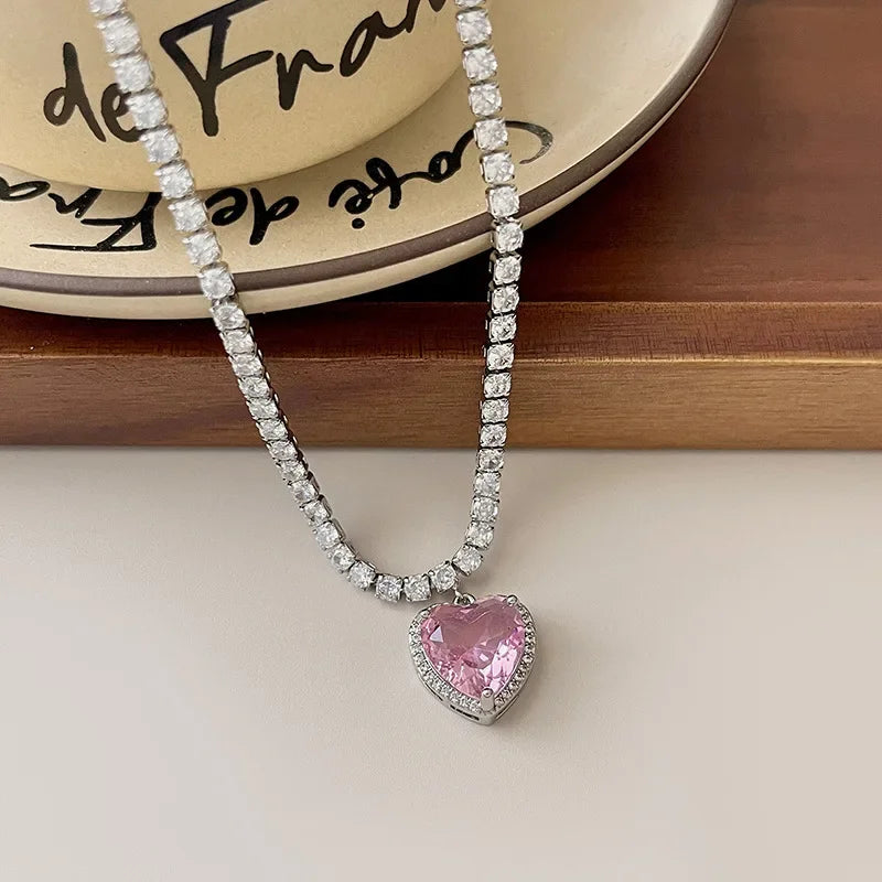 Lover Girl Pink Heart Necklace - Elegant Rose Gold Plated Jewelry for Women, Perfect Gift for Valentine's Day, Anniversary & Romantic Occasions