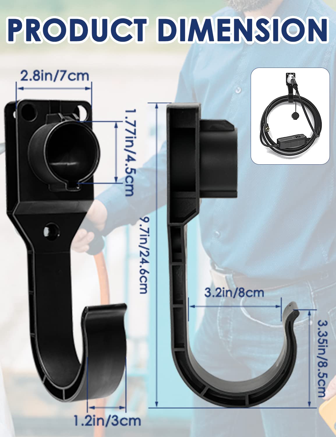 SAE J1772 EV Charger Holder Wall Mount - Universal Electric Vehicle Charging Cable Organizer for BMW, Chevy Bolt, Nissan Leaf, Ford F-150 & More - Perfect for Home Garage & Public Charging Stations