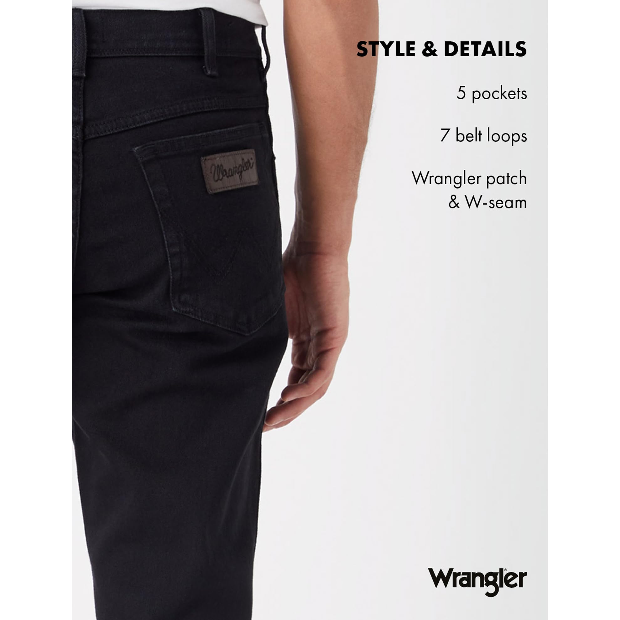 Wrangler Men's Texas Stretch Jeans - 40W x 34L, Comfort Fit Black Denim Pants for Work, Casual & Outdoor Activities