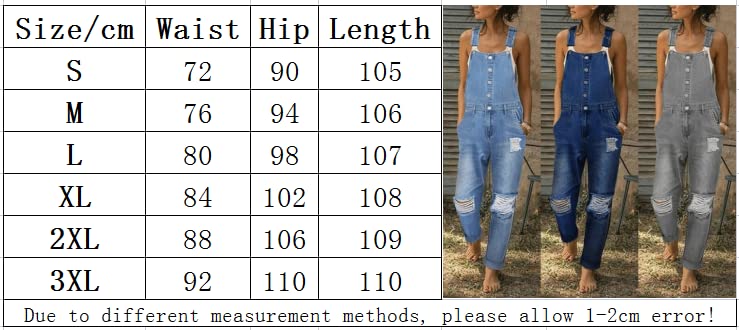 Women's Casual Button Down Bib Overall Jean Jumpsuits - Ripped Distressed Stretch Denim Romper Pants for Everyday Wear & Street Style Outfits