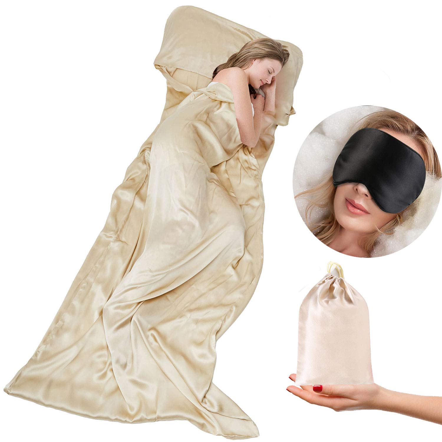 100% Mulberry Silk Sleeping Bag Liner - 19 Momme Premium Silk Travel Sheet for Camping, Hotels & Backpacking | Lightweight Single Size Sleep Sack for Comfortable Travel