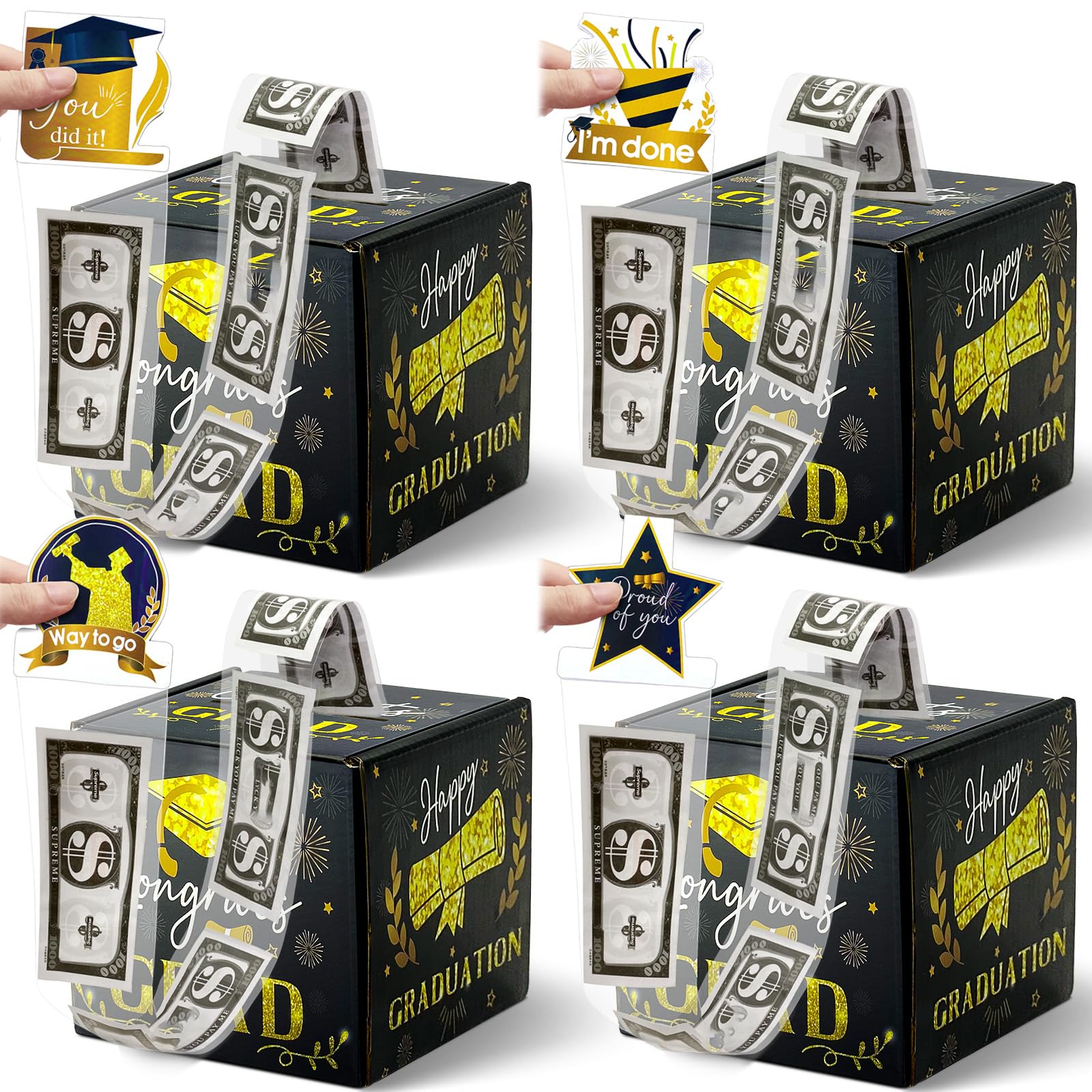 4 Pack 2024 Graduation Money Box - Funny DIY Cash Gift Holder for Graduation Parties | College Grad Gifts | Surprise Celebrations | Perfect for Graduation Decorations & Money Gifting Ideas