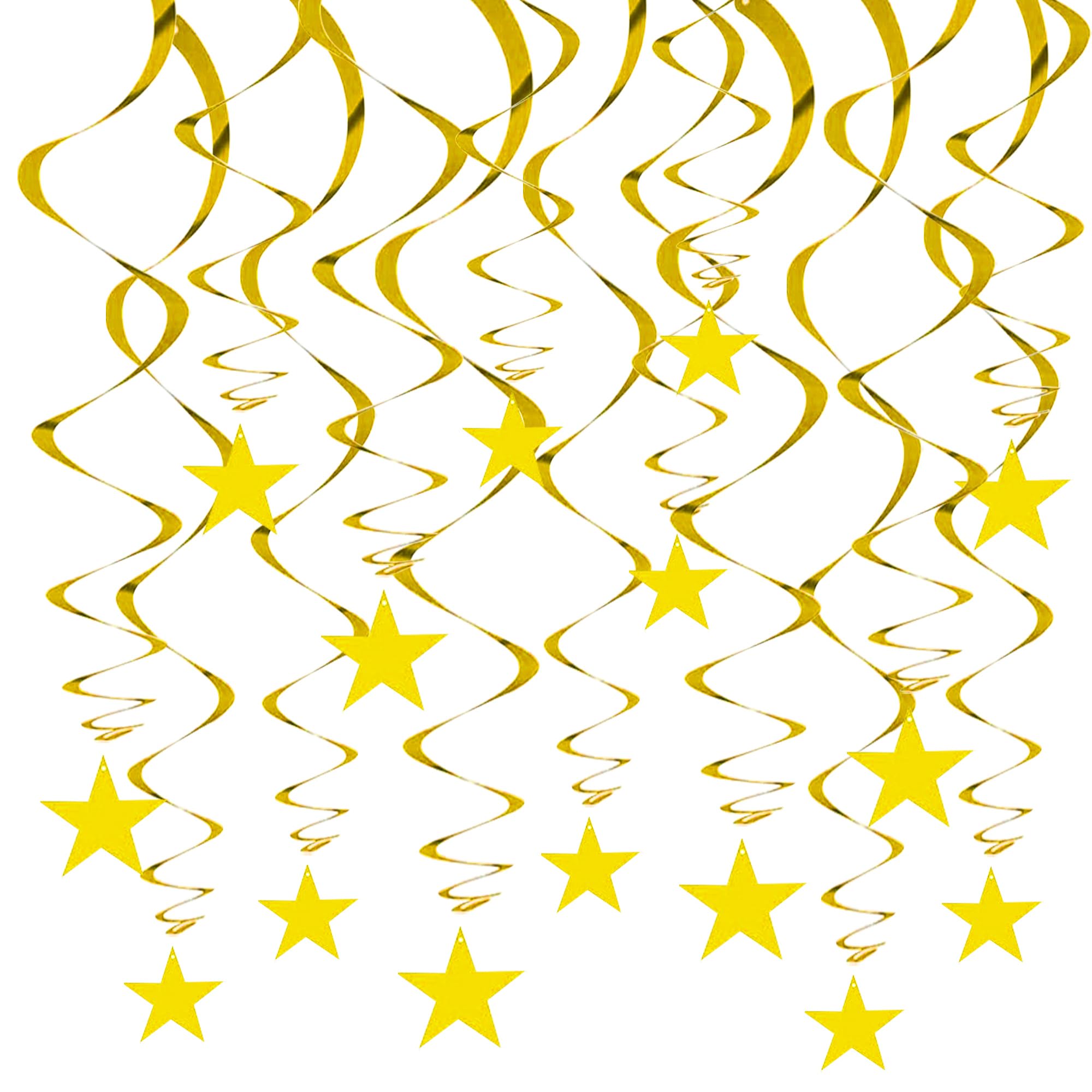 BEISHIDA 15-Pack Gold Star Hanging Swirl Decorations - Elegant Party Supplies for Graduation, Wedding, Baby Shower & Birthday Celebrations - Perfect for Indoor & Outdoor Event Decor