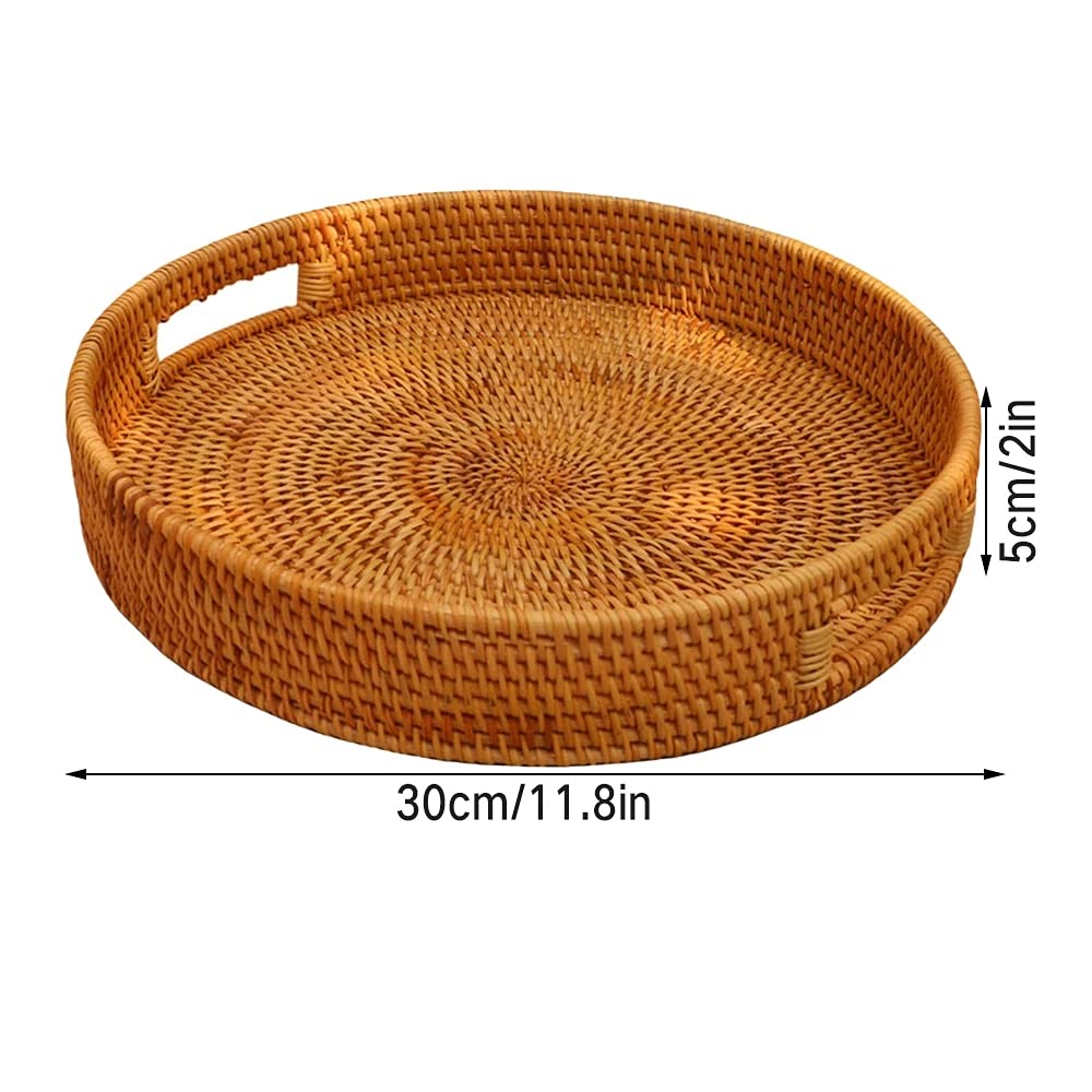 Handwoven Rattan Storage Basket with Handle - Natural Picnic Tray for Bread, Fruits & Snacks - Perfect for Kitchen Counter, Dining Table & Outdoor Gatherings
