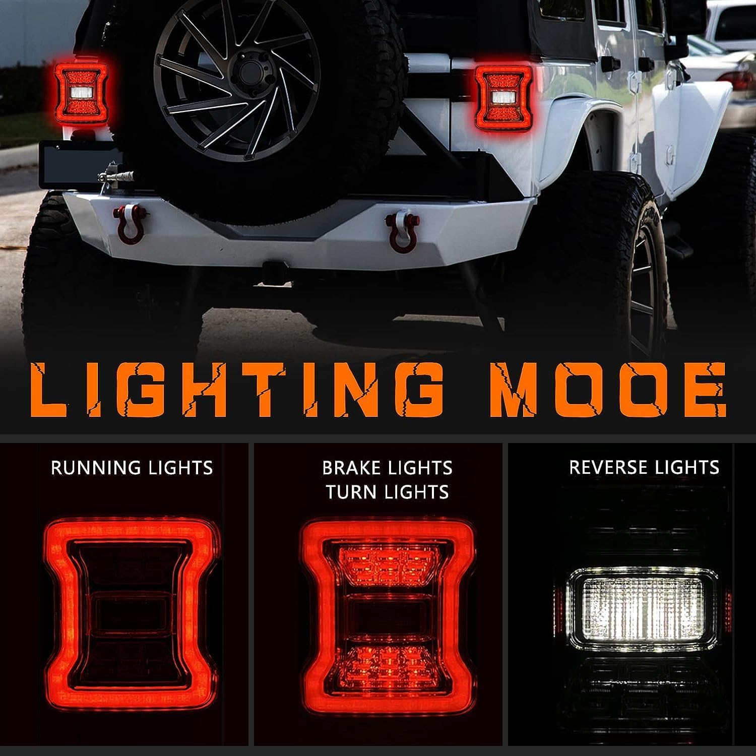 LED Tail Lights for 2007-2018 Jeep Wrangler JK JKU - Pair of Rear Lights with Running Light, Brake Turn Signal & Reverse Lamp Functions | Perfect for Off-Roading, Night Driving & Vehicle Customization
