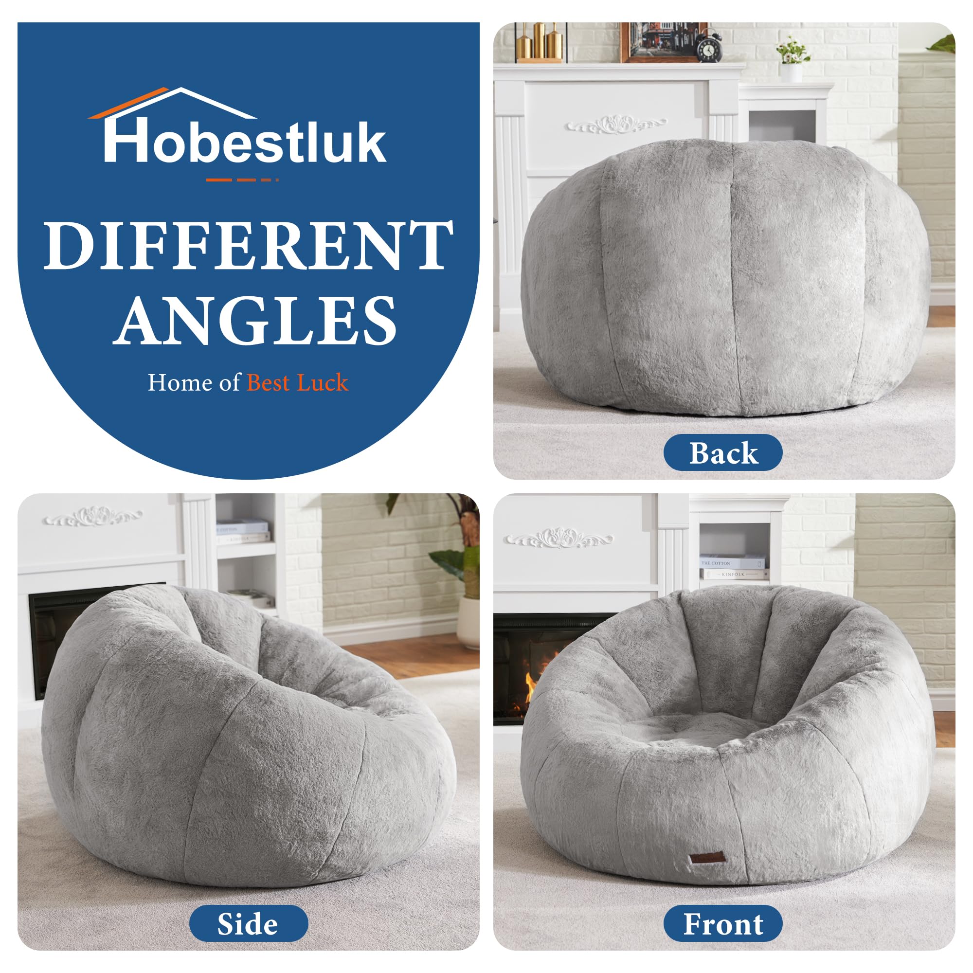 Hobestluk Large Bean Bag Chair for Adults - Oversized Comfy Bean Bag Sofa Chair with Spacious Design, Perfect for Reading, Gaming, Lounging & Relaxing in Living Room, Bedroom or Dorm (Grey)