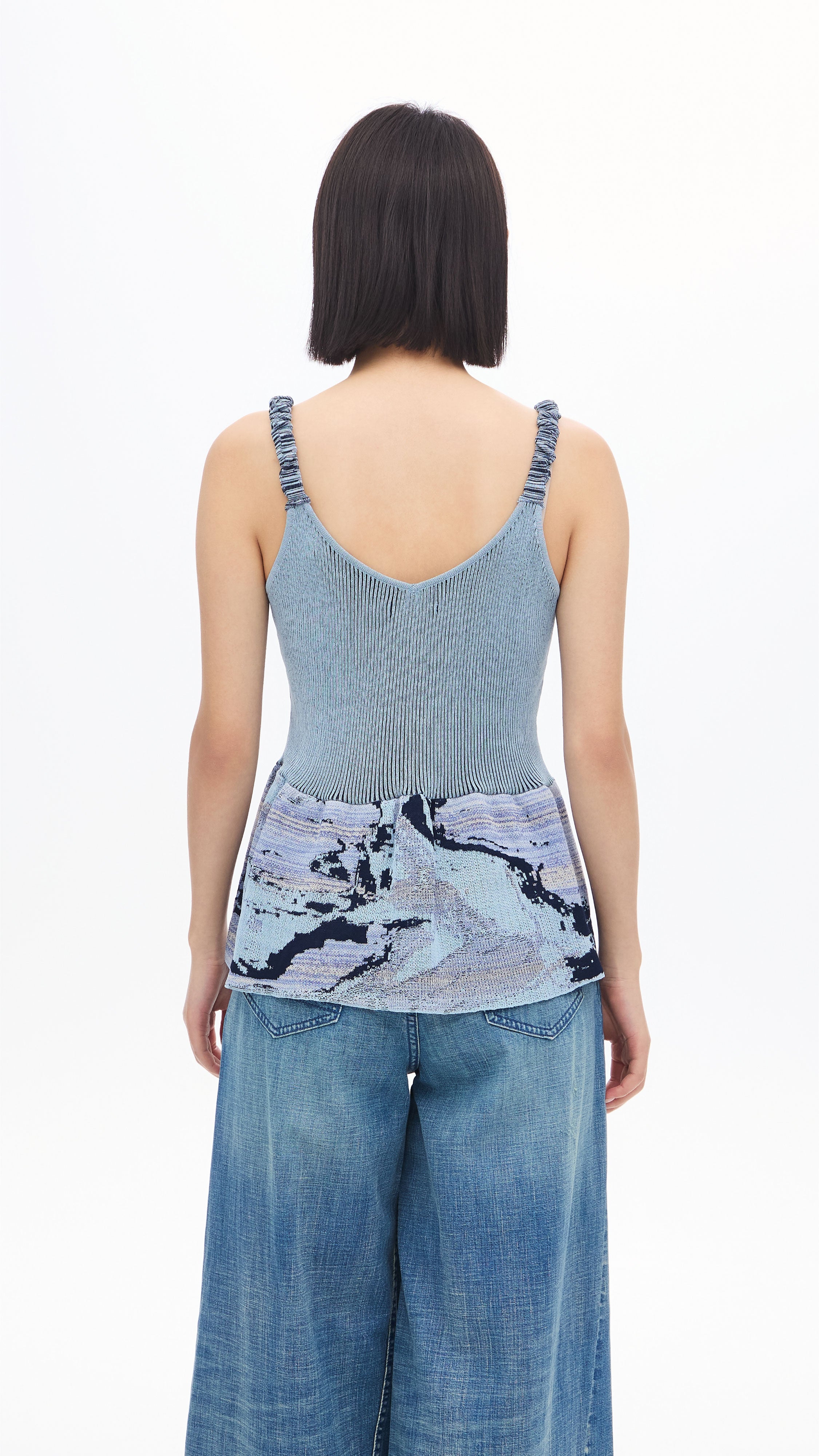 Stylish Jacquard Peplum Tank Top for Women - Flattering Summer Blouse with Elegant Design - Perfect for Casual Outings, Beach Vacations & Date Nights