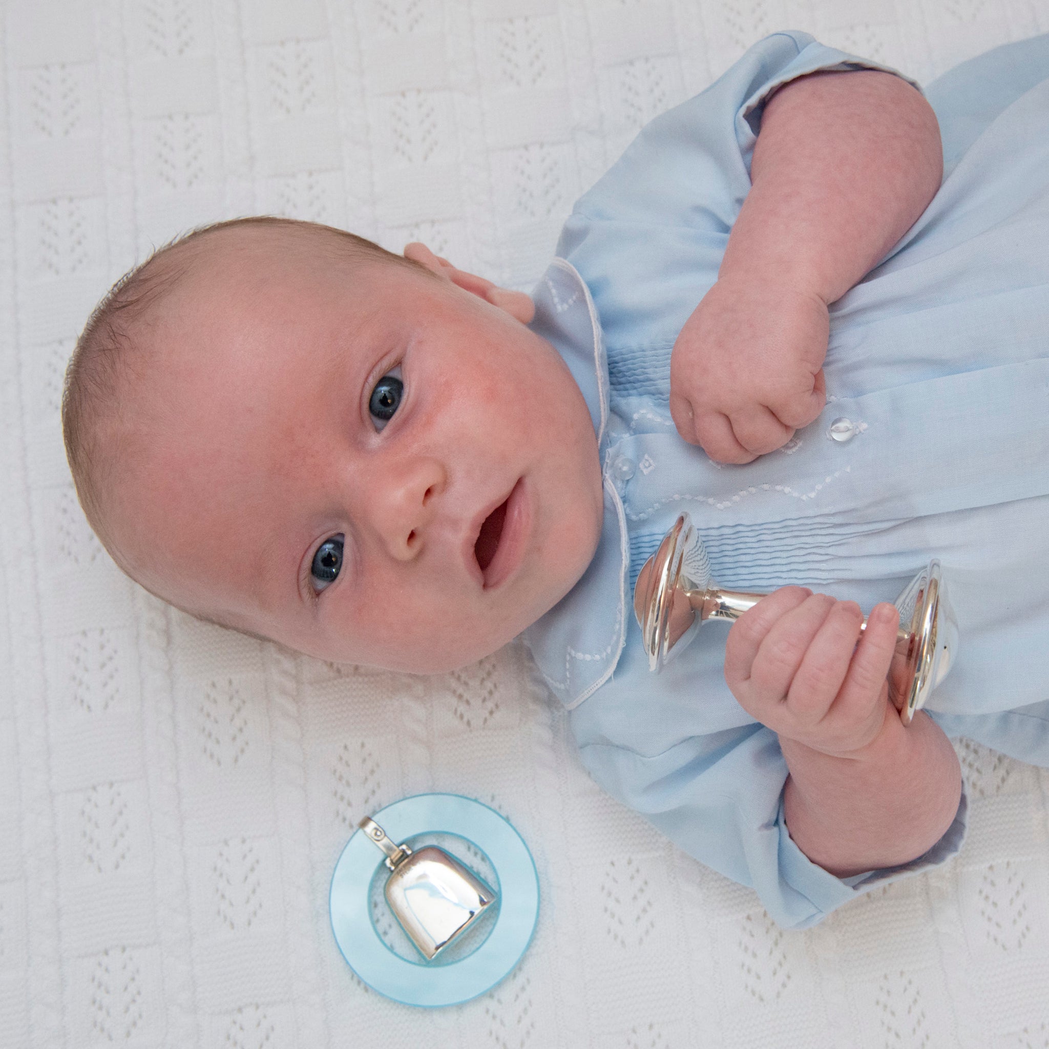 Sterling Silver Dumbbell Baby Rattle - Safe & Durable Teething Toy for Newborns & Infants - Perfect Baby Shower Gift & Early Learning Sensory Toy for Playtime & Nursery Decor