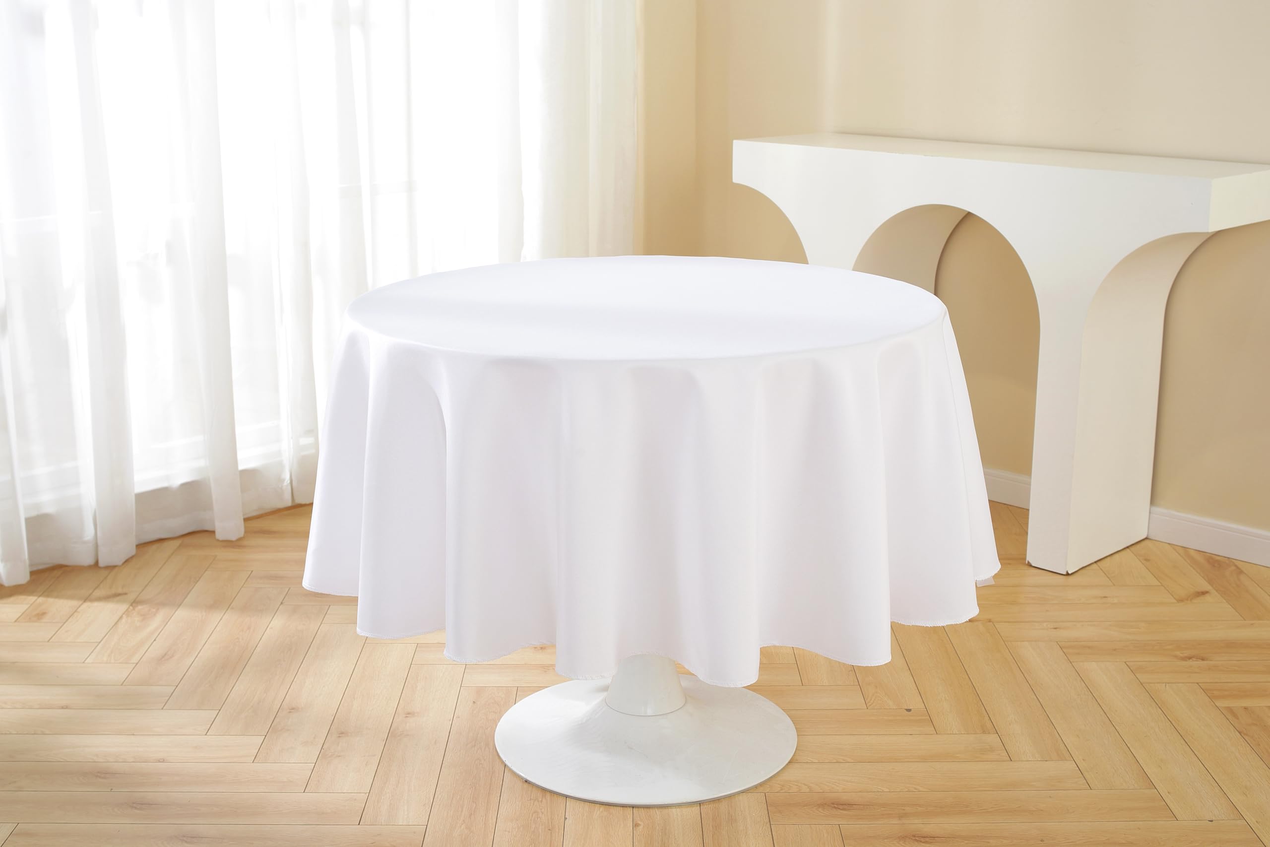 10 Pack 90 Inch Round White Tablecloth - Premium Polyester Washable Table Cover for Home, Party, Wedding & Restaurant Use - Perfect for Banquets, Catering Events and Holiday Decorations