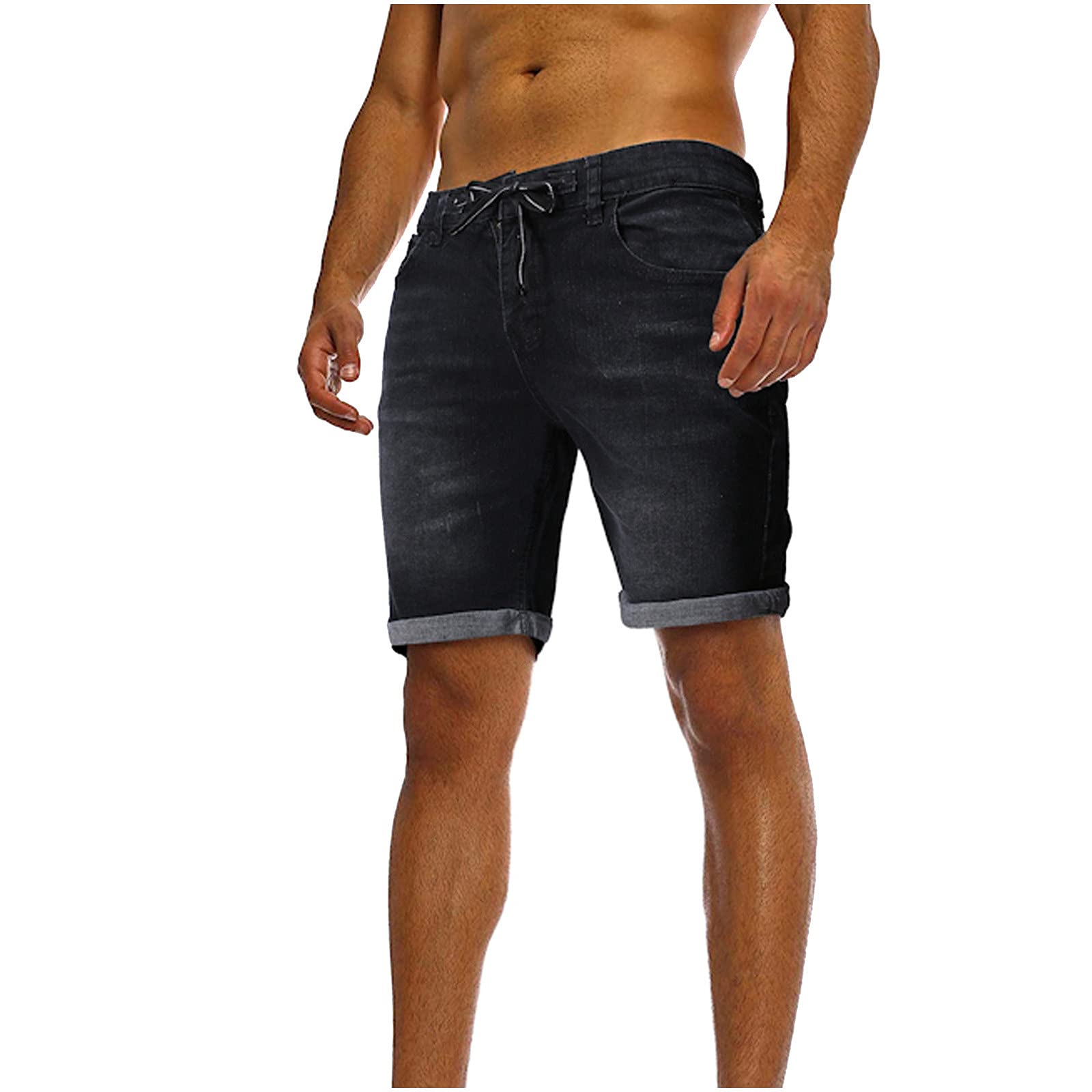 Ctreela Men's Drawstring Denim Shorts - Washed Jean Shorts Regular Fit Casual Summer Cargo Shorts for Outdoor Activities, Beach & Travel