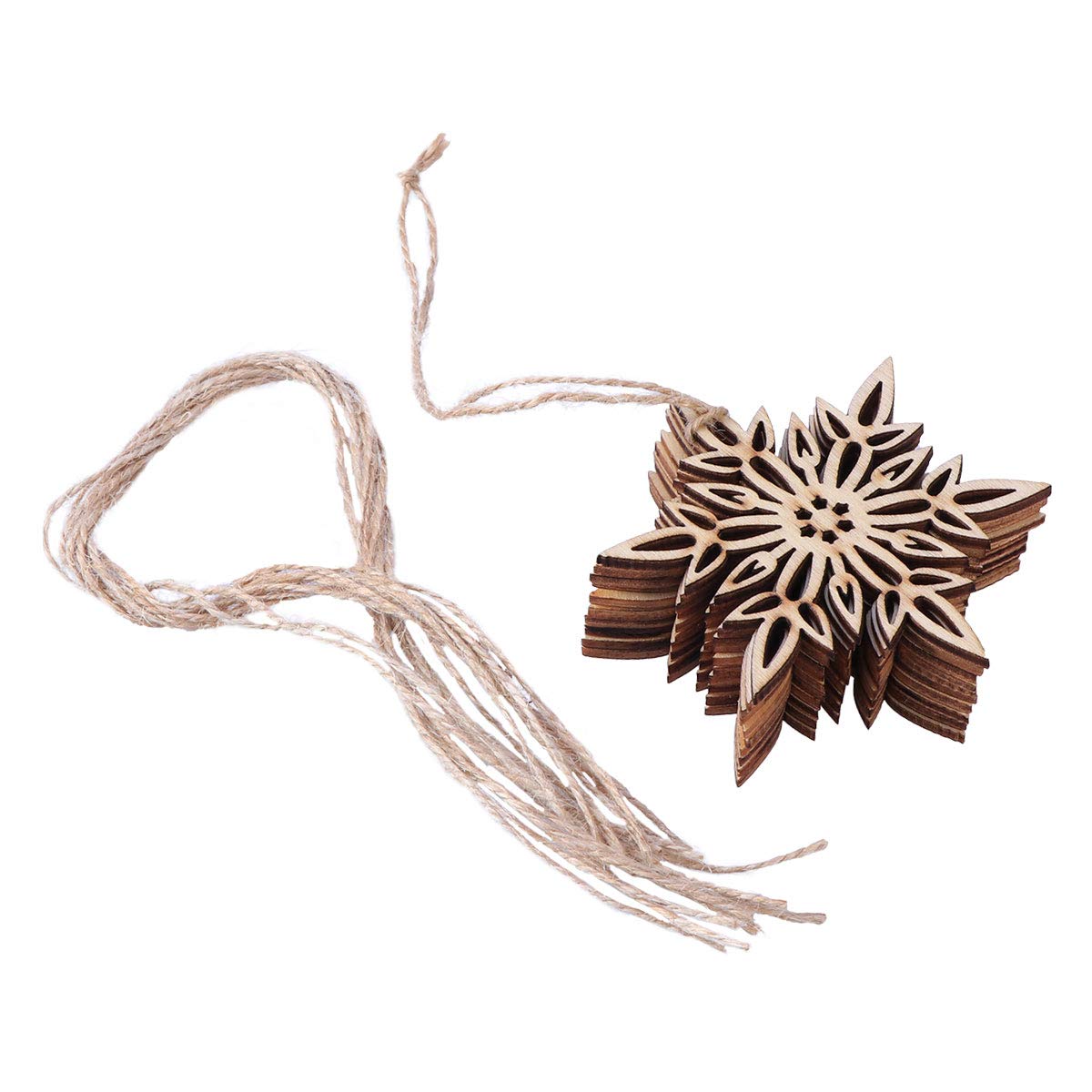 10pcs Wooden Snowflake Christmas Ornaments with String - Handmade Snowflake Pattern Pendants for Xmas Tree Decorations, Holiday Home Decor & DIY Craft Projects