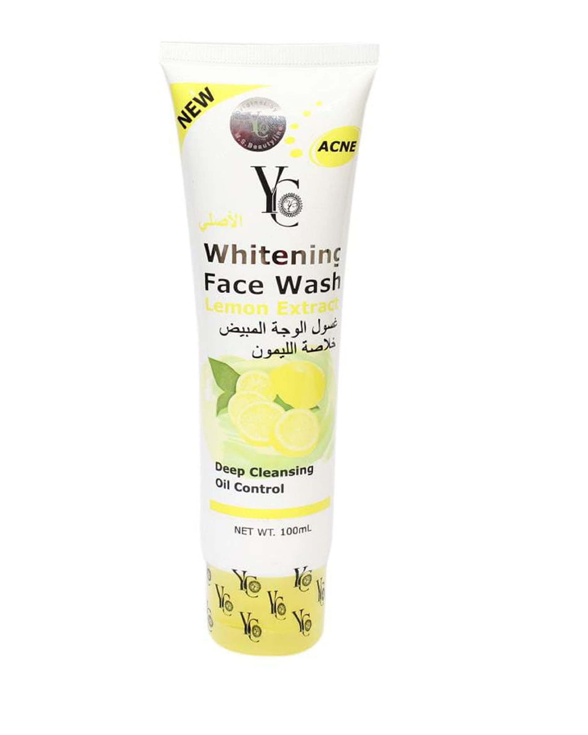 YC Whitening Face Wash for Oily Skin - Lemon Enriched Deep Cleansing Formula to Clear Clogged Pores & Gently Exfoliate | 100ml Travel Size | Perfect for Daily Skincare Routine & Acne-Prone Skin