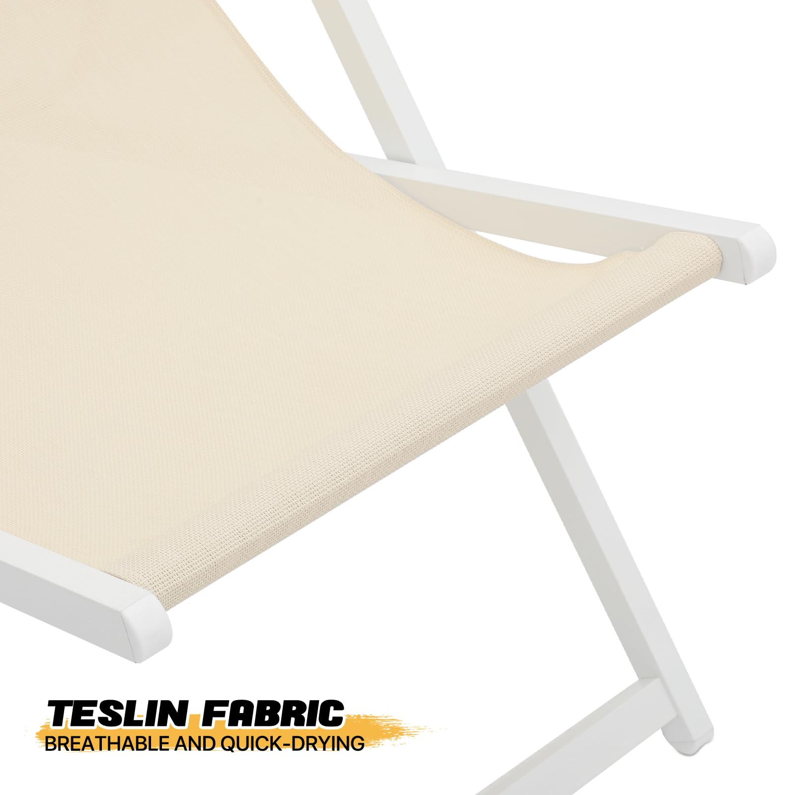 MoNiBloom Foldable Outdoor Adjustable Beach Patio Sling Chairs - Portable Aluminum Frame Lounge Folding Chair Set of 2 (Beige) - Perfect for Poolside, Backyard, Camping & Picnics