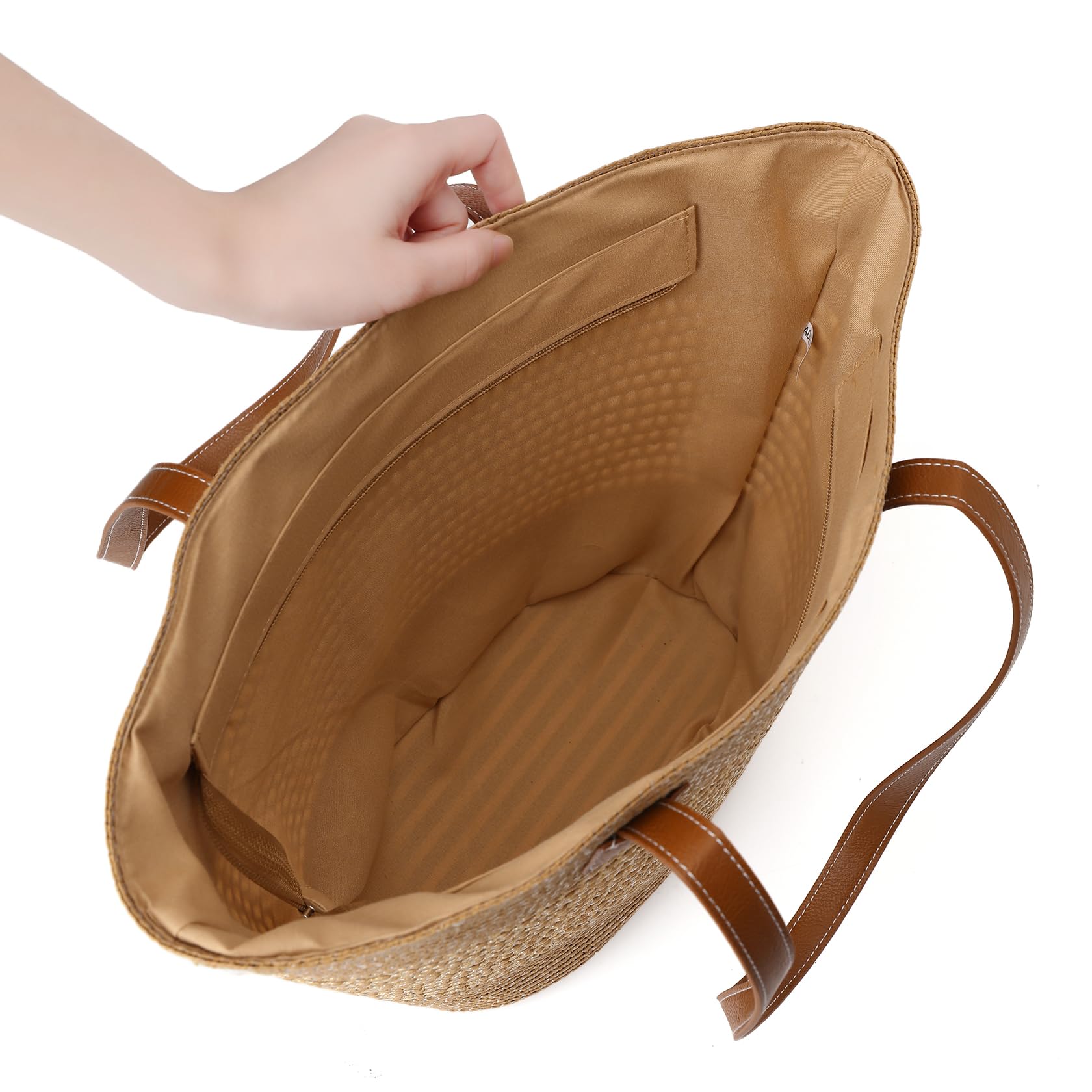 Women's Large Straw Beach Tote Bag - Woven Zipper Shoulder Handbag for Summer Vacation, Pool Party, and Outdoor Travel