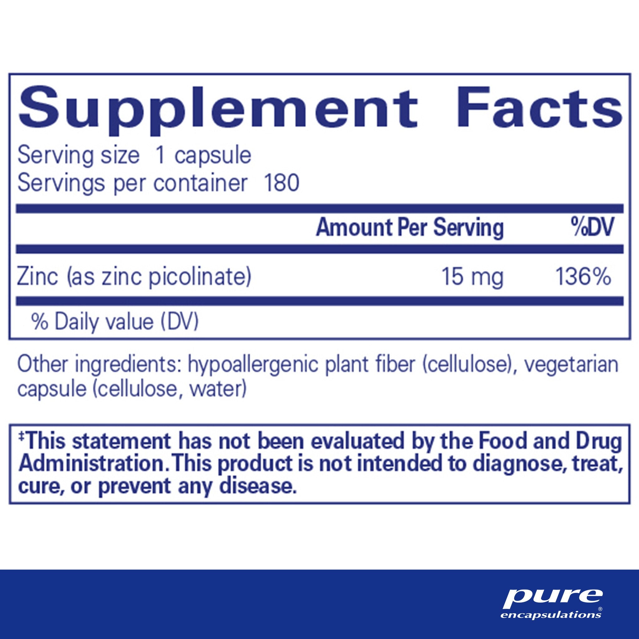 Pure Encapsulations Zinc 15mg Dietary Supplement - Immune Support & Antioxidant Boost for Adults | Zinc Picolinate Capsules for Better Absorption | Supports Skin Health & Wound Healing