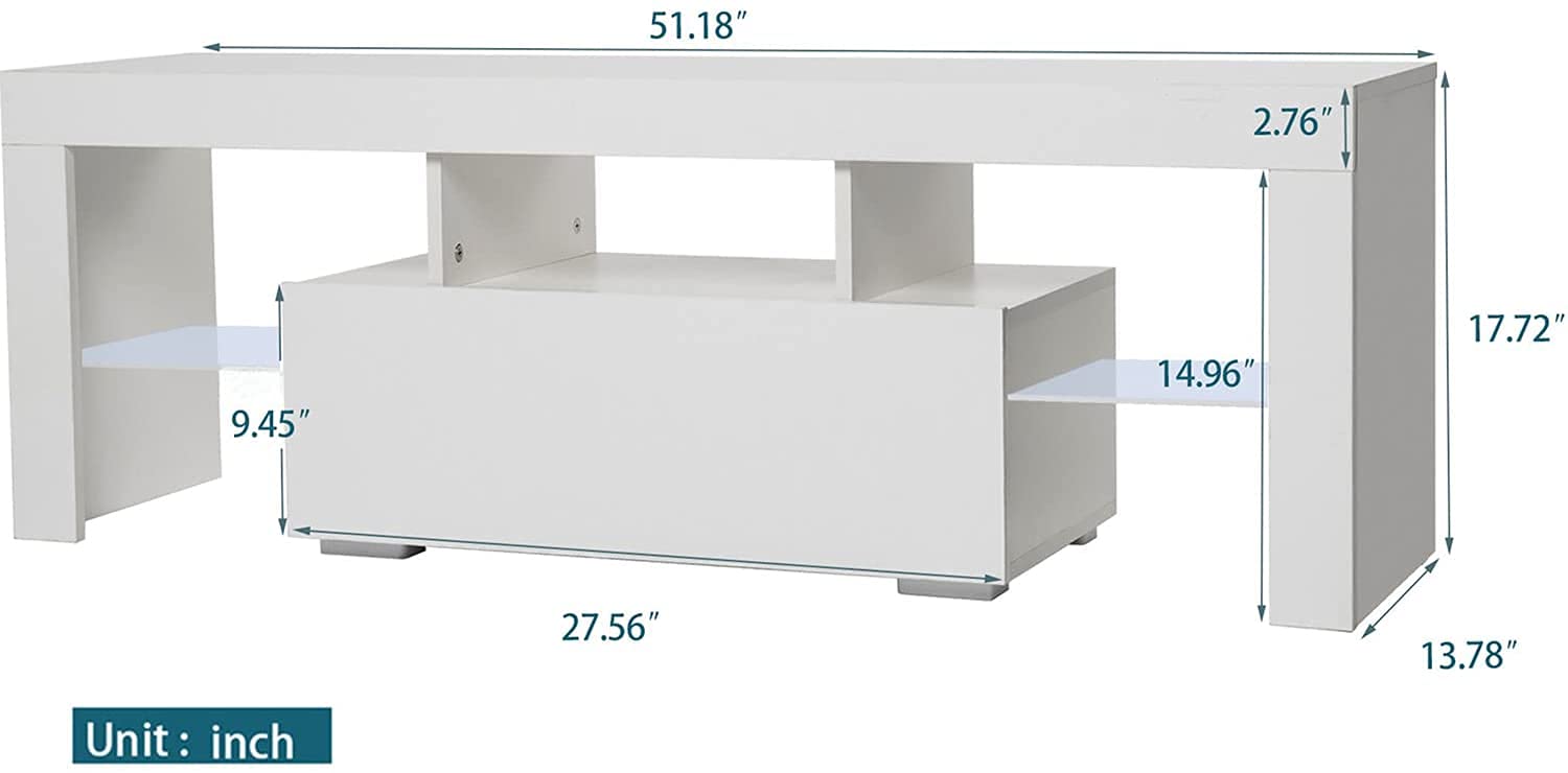 60 Inch LED TV Stand with Storage Drawer - High Gloss Entertainment Center & Media Console Table - Perfect for Living Room, Bedroom & Home Theater Setup