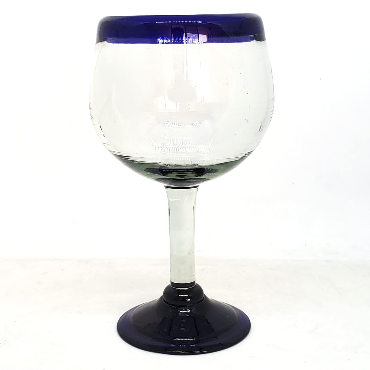 Premium Cobalt Blue Rim 15oz Balloon Wine Glasses Set of 6 - Recycled Lead-Free & Toxin-Free Glassware for Parties, Weddings & Home Decor