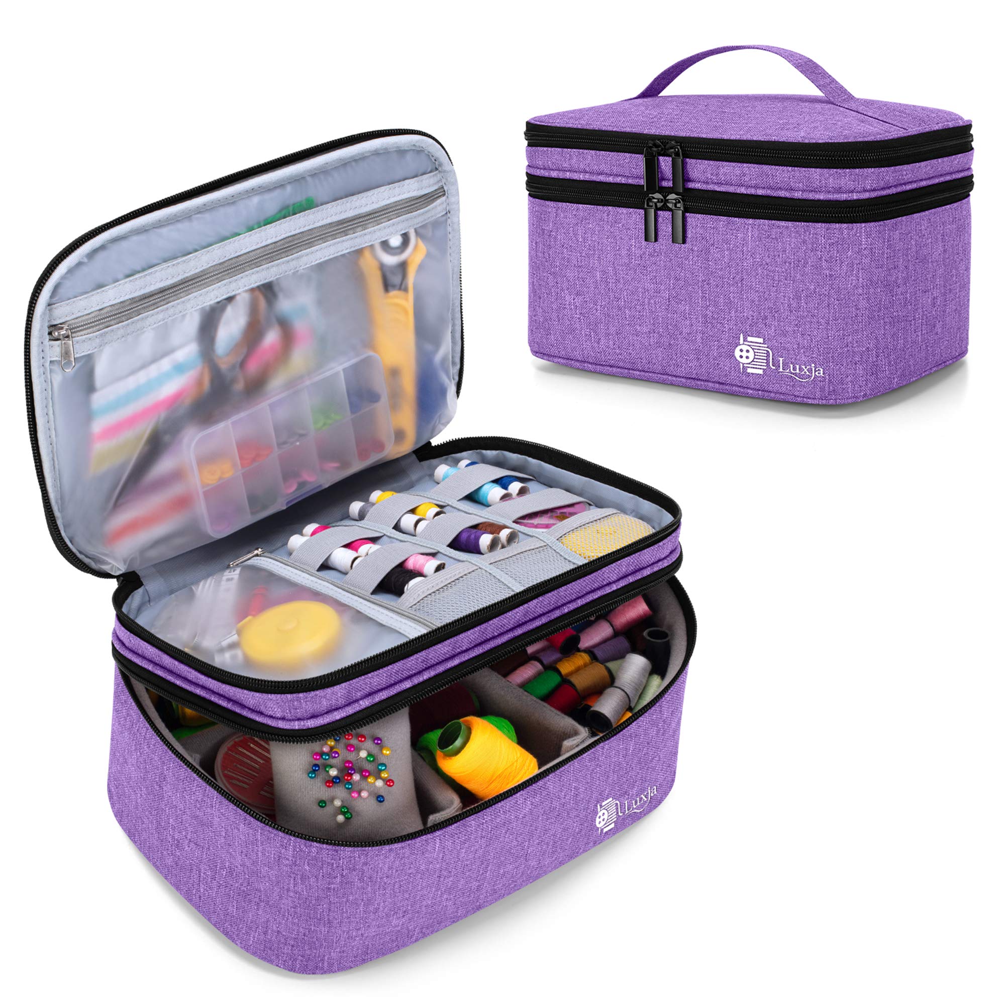 Luxja Double-Layer Sewing Accessories Organizer - Large Purple Storage Case for Needles, Thread, Scissors, Measuring Tape & Sewing Tools | Perfect for Home Sewing, Quilting & Craft Projects