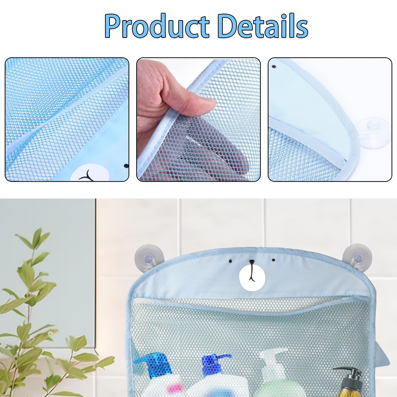 Nivofu Baby Bath Toy Organizer Net Bag - Large Waterproof Storage with Suction Cups & Self-Adhesive Hooks for Kids Bath Toys | Perfect for Bathroom Organization & Toy Tidy-Up