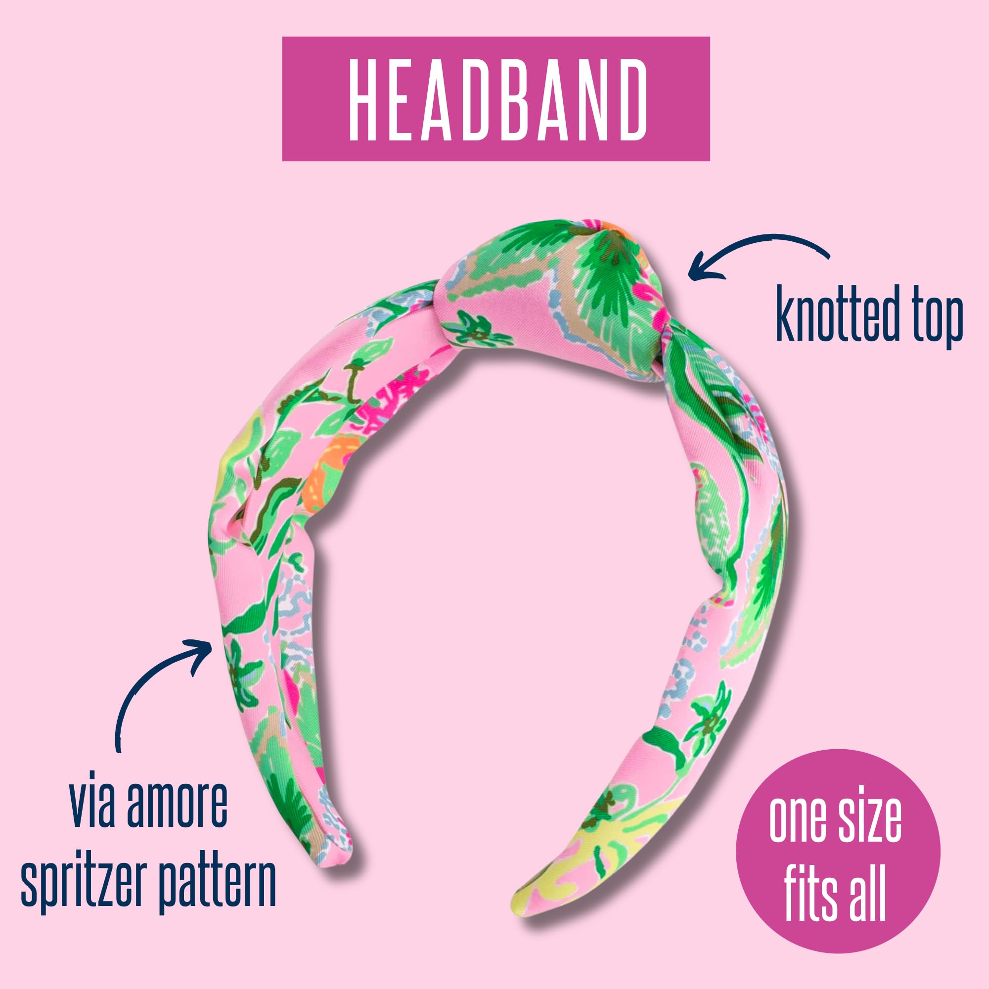 Lilly Pulitzer Pink Knotted Headband for Women & Girls - Colorful Fashion Hair Accessories for Everyday Wear, Parties & Beach Outfits