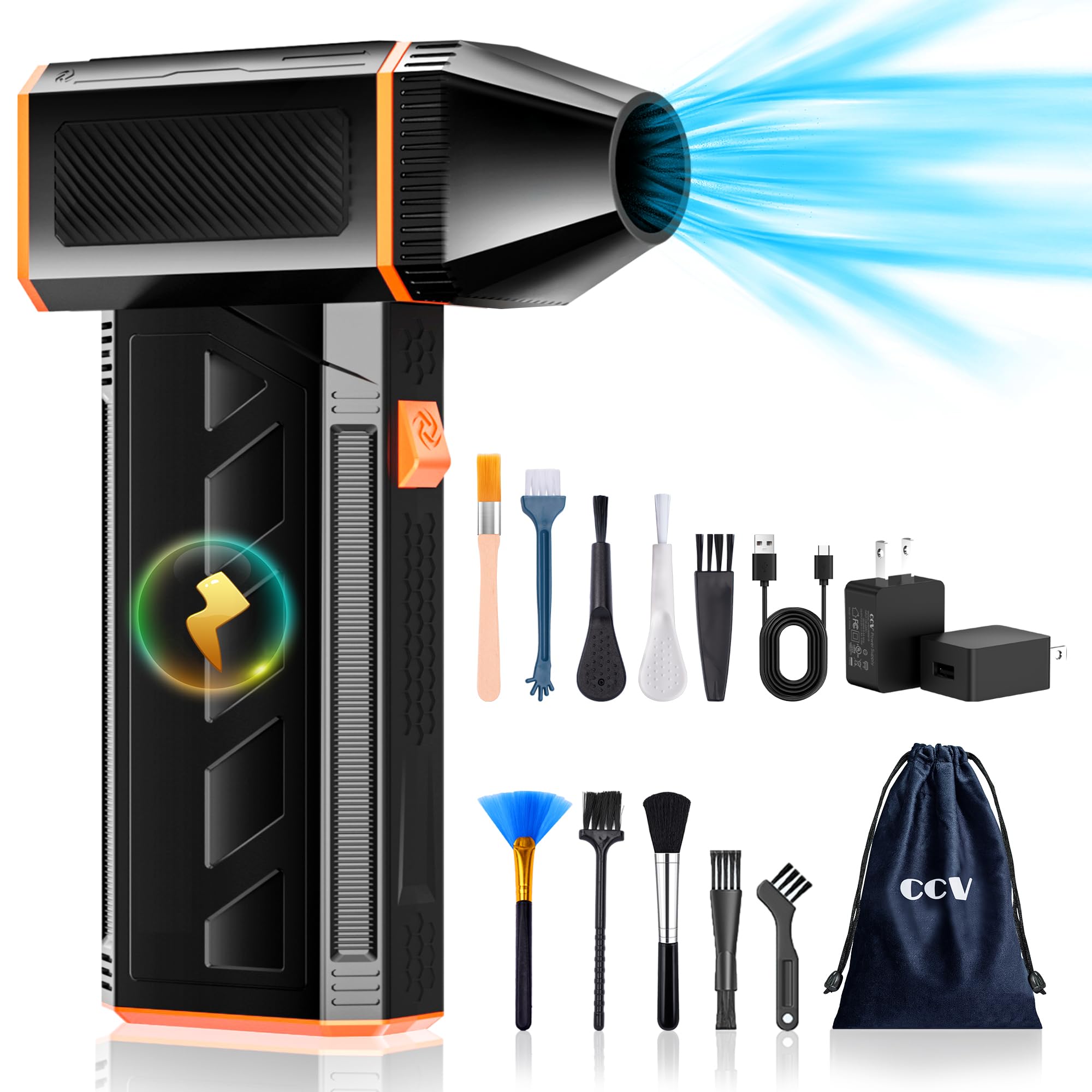 CCV 130,000 RPM Electric Air Duster - Rechargeable Cordless Keyboard & PC Cleaner with 3 Speed Settings | Powerful Jet Dry Blower for Computer, Car, Home & Office Cleaning | Dust Removal for Electronics, Keyboards & Hard-to-Reach Areas