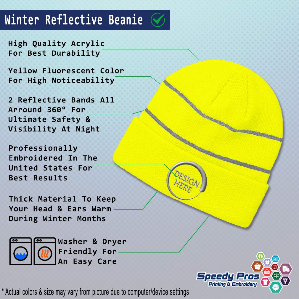 Custom Reflective Beanie with Yellow Dirt Bike Embroidery - Acrylic Knit Winter Hat for Motorcycle Riding, Cycling & Outdoor Activities