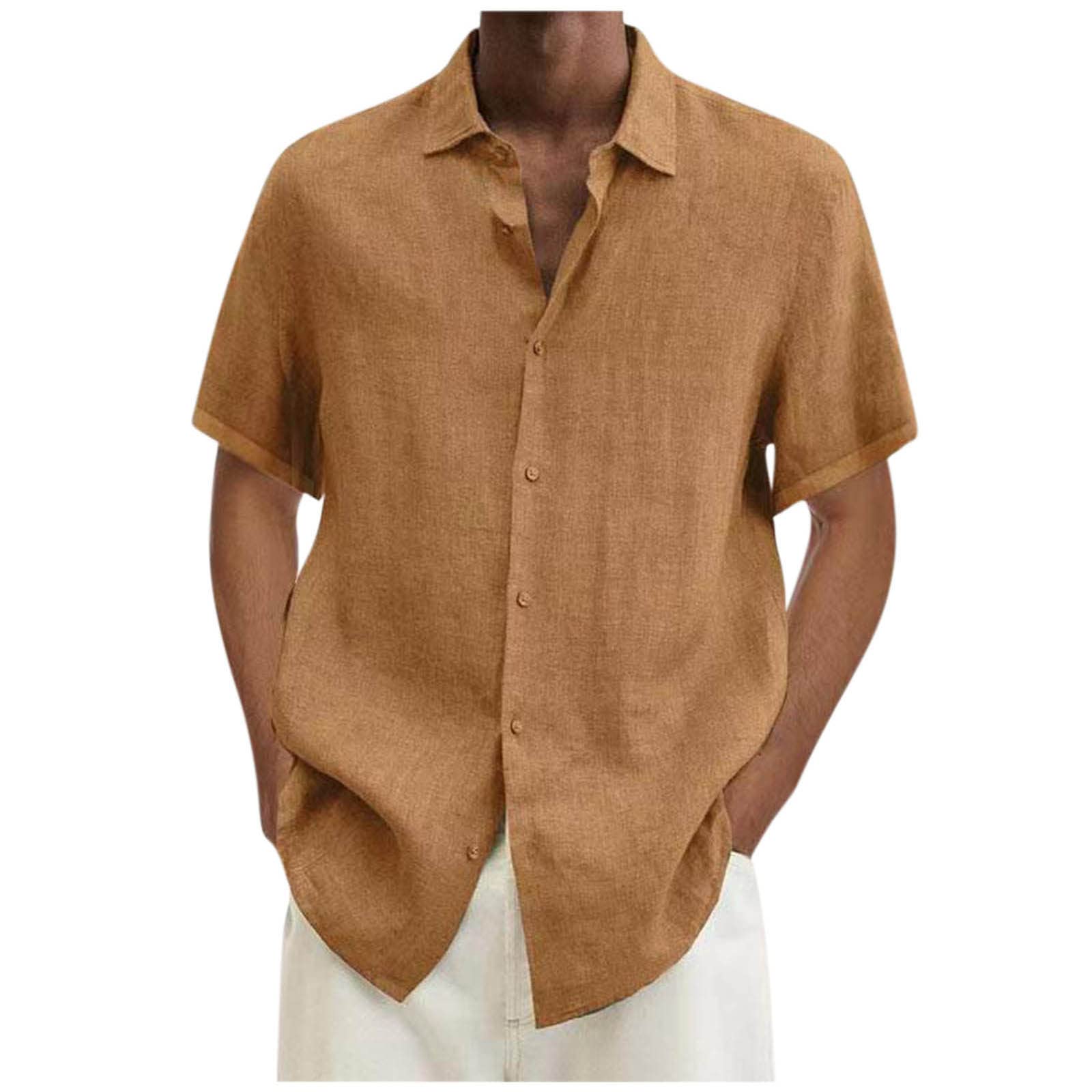 Ceimmol Men's Linen Button Down Shirt - Soft Casual Short & Long Sleeve Cotton Top with Spread Collar | Perfect for Beach, Summer Outfits & Office Casual Wear